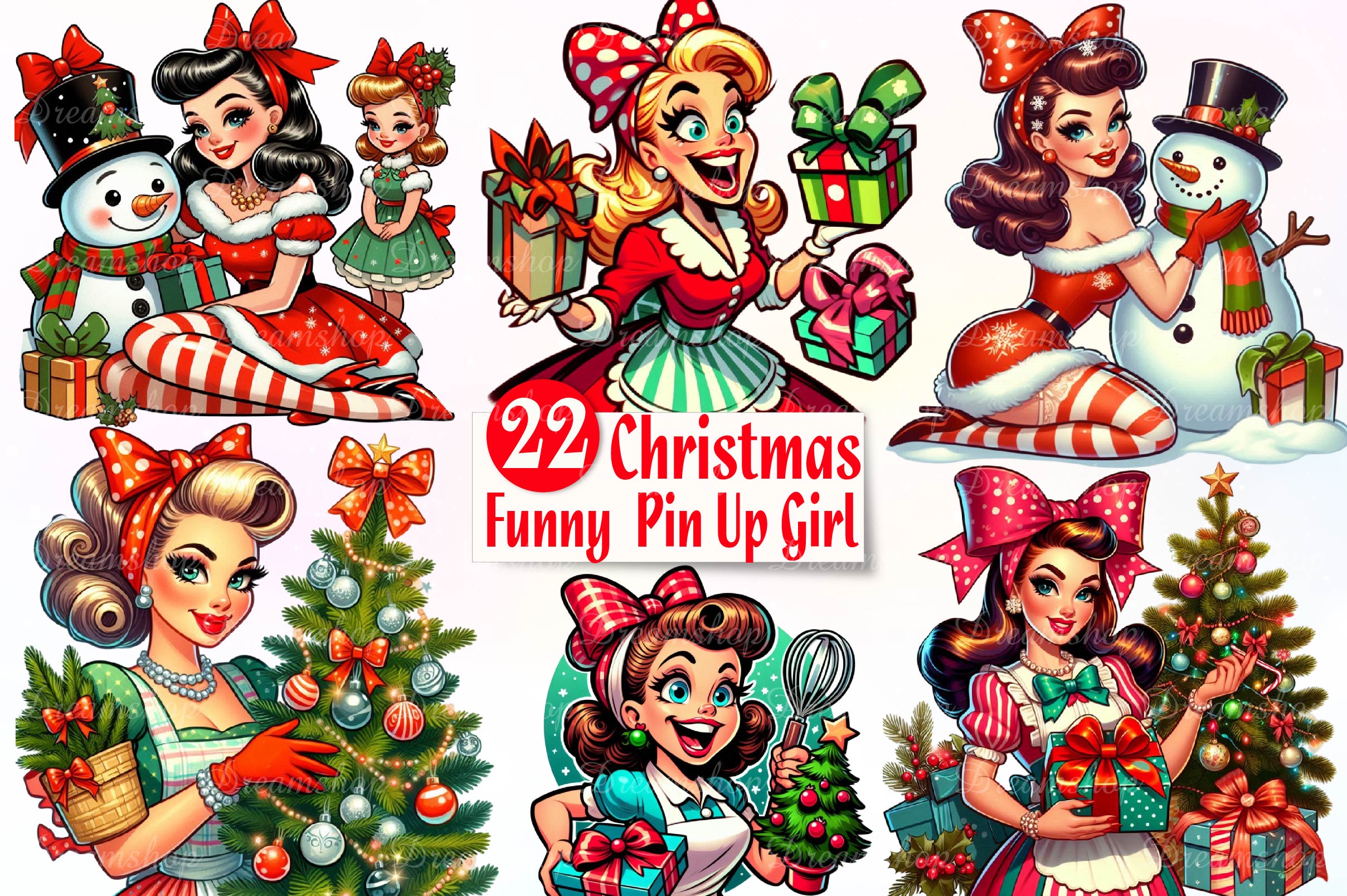 Funny Christmas Pin Up Girl Clipart Bundle