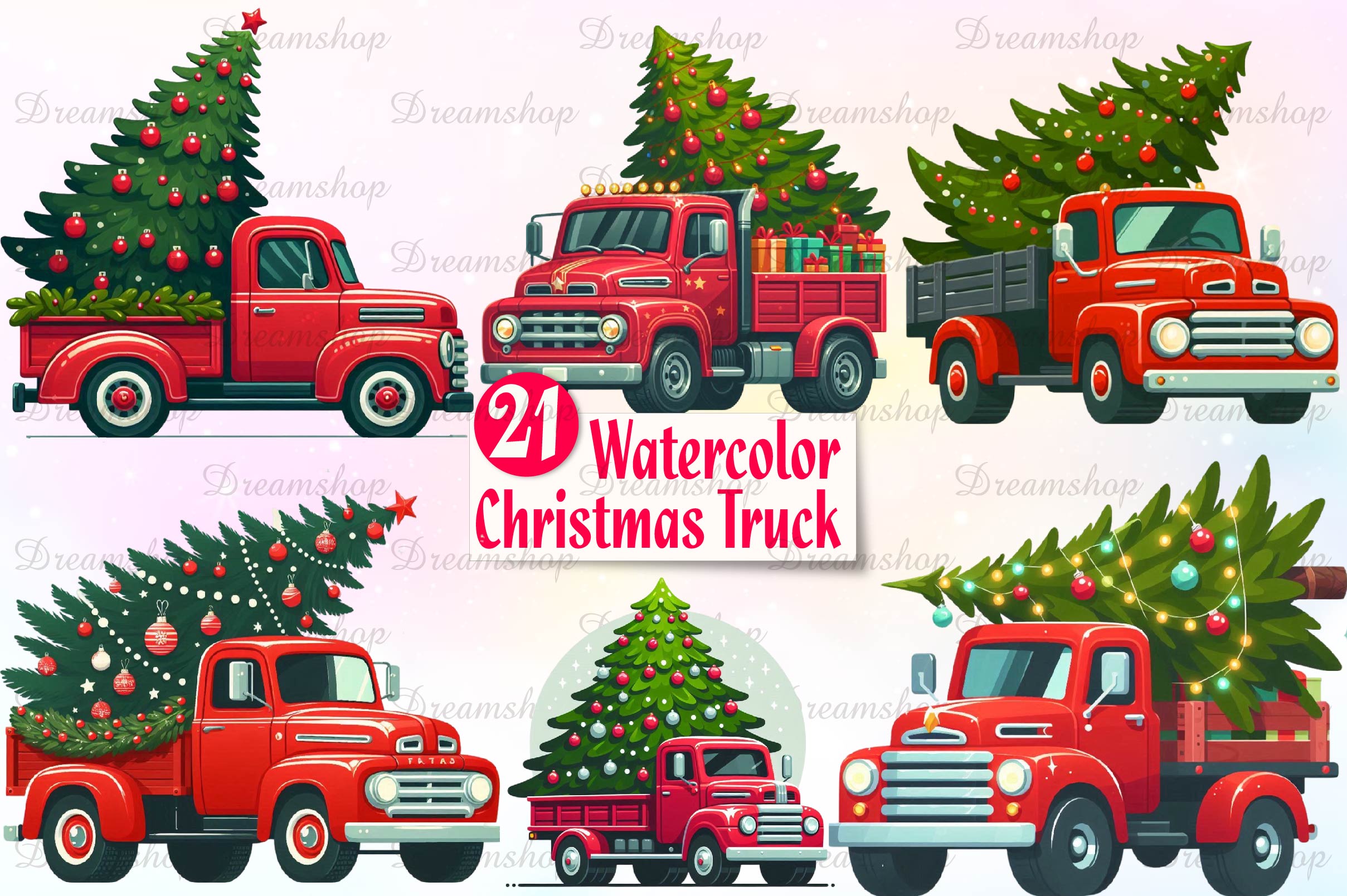 Christmas Truck Clipart Bundle