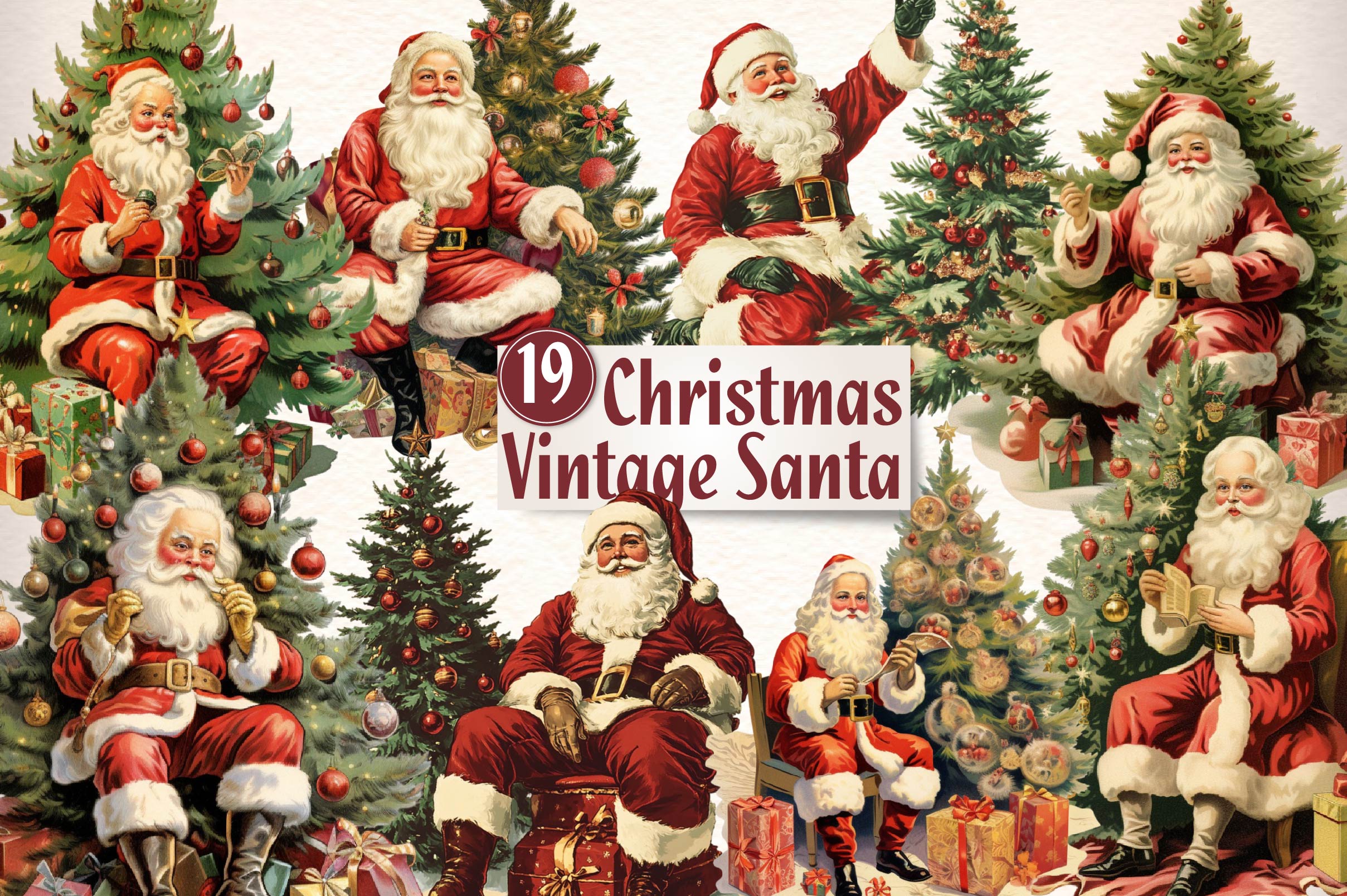 Vintage Christmas Santa Clipart Bundle 3
