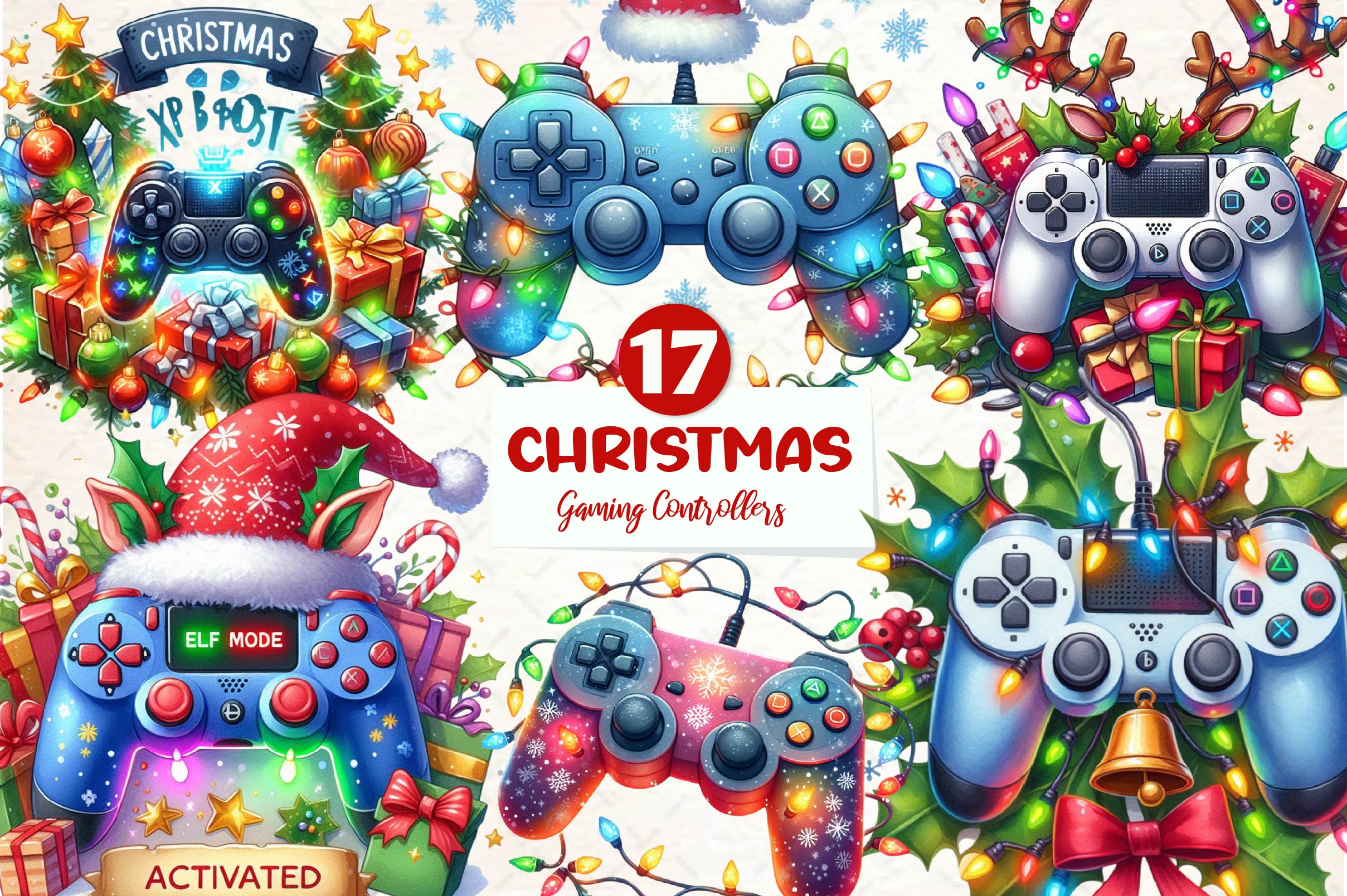 Christmas Gaming Controllers Clipart Bundle