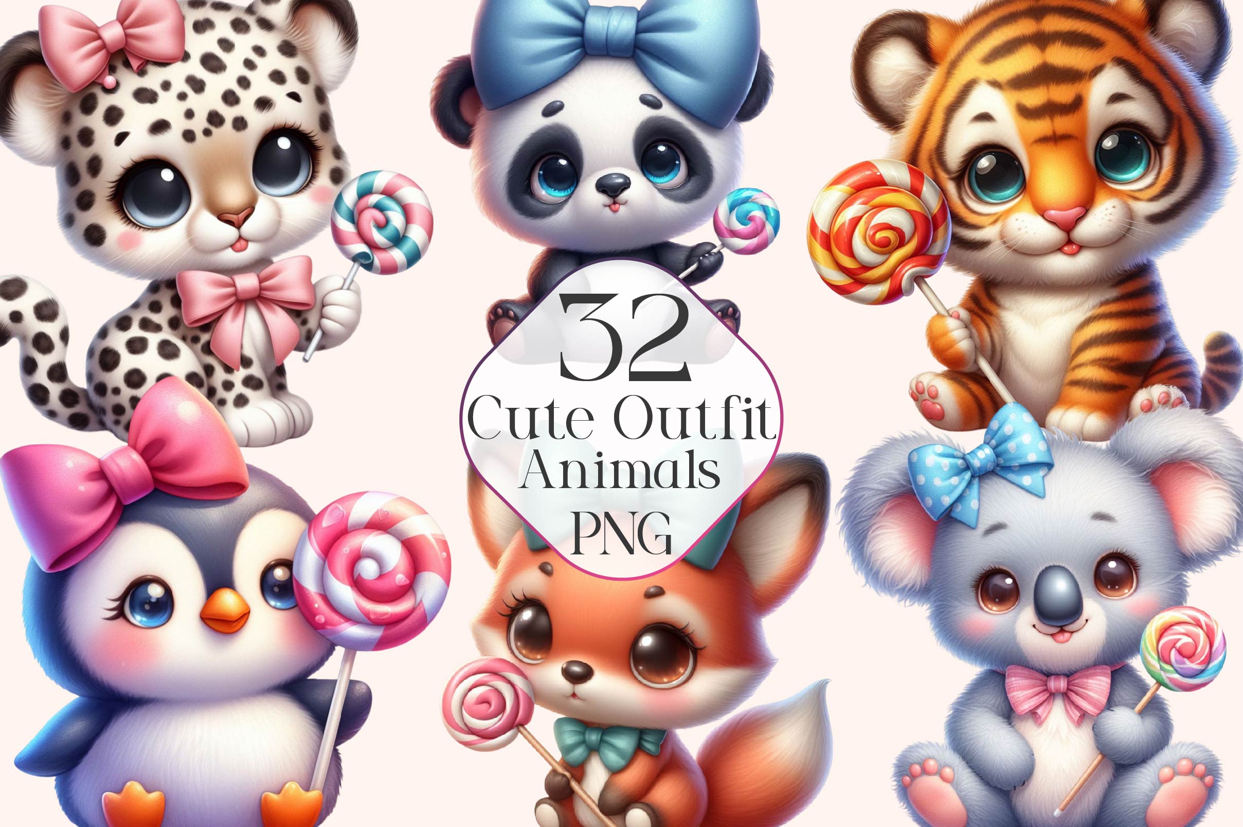 Cute Outfit Baby Animals Clipart Bundle