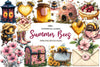 Pink Summer Bees Garden Clipart Bundle
