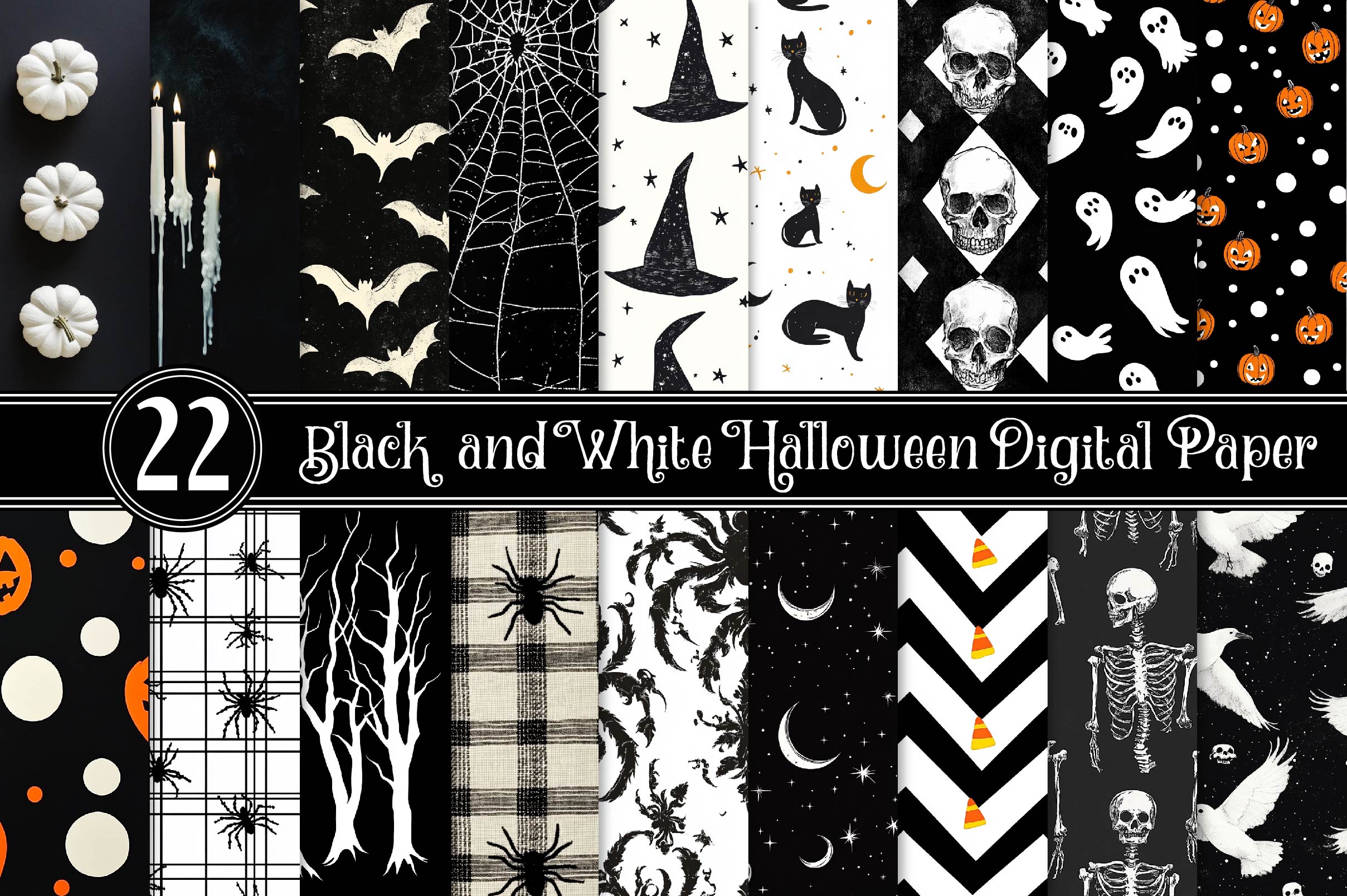 Black And White Halloween Digital Paper