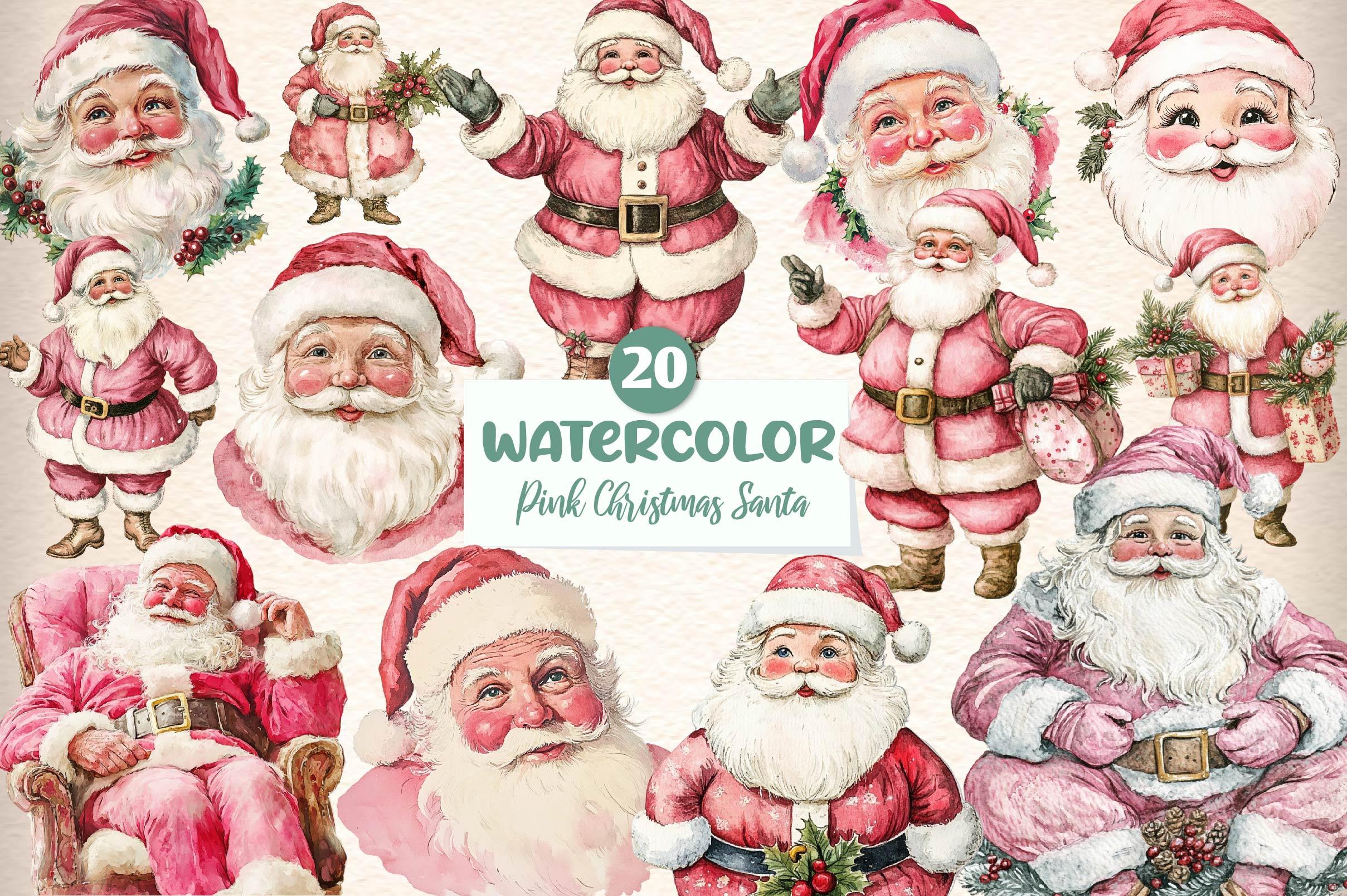 Vintage Pink Christmas Santa Clipart Bundle - CraftNest - Digital Crafting and Art