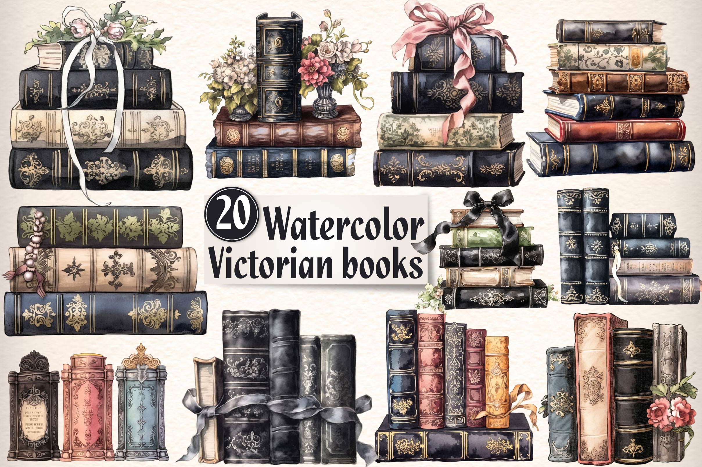 Victorian Books Clipart Bundle