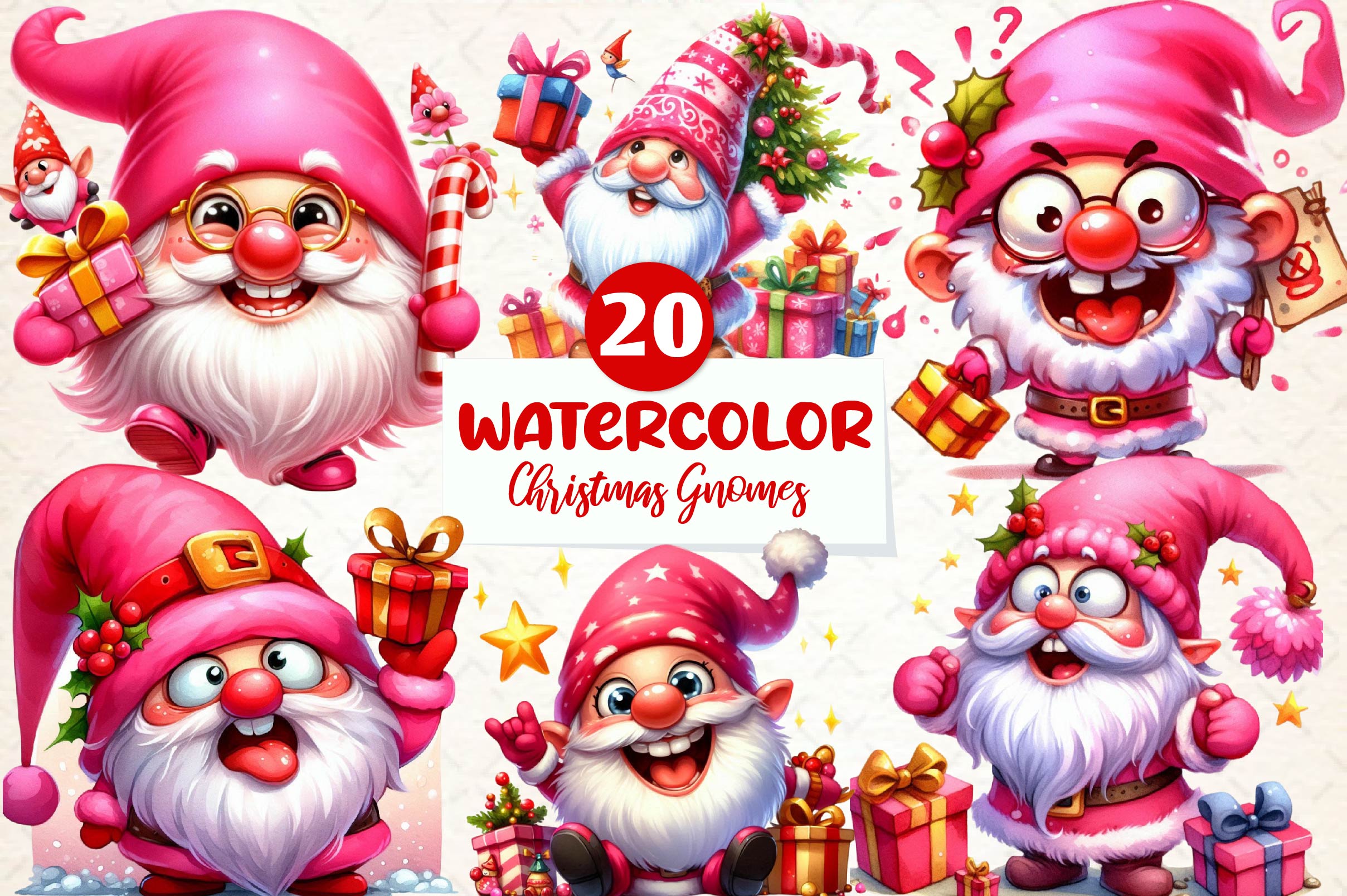 Funny Christmas Gnomes Clipart Bundle