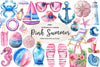 Summer Pink & Blue Coastal Clipart Bundle