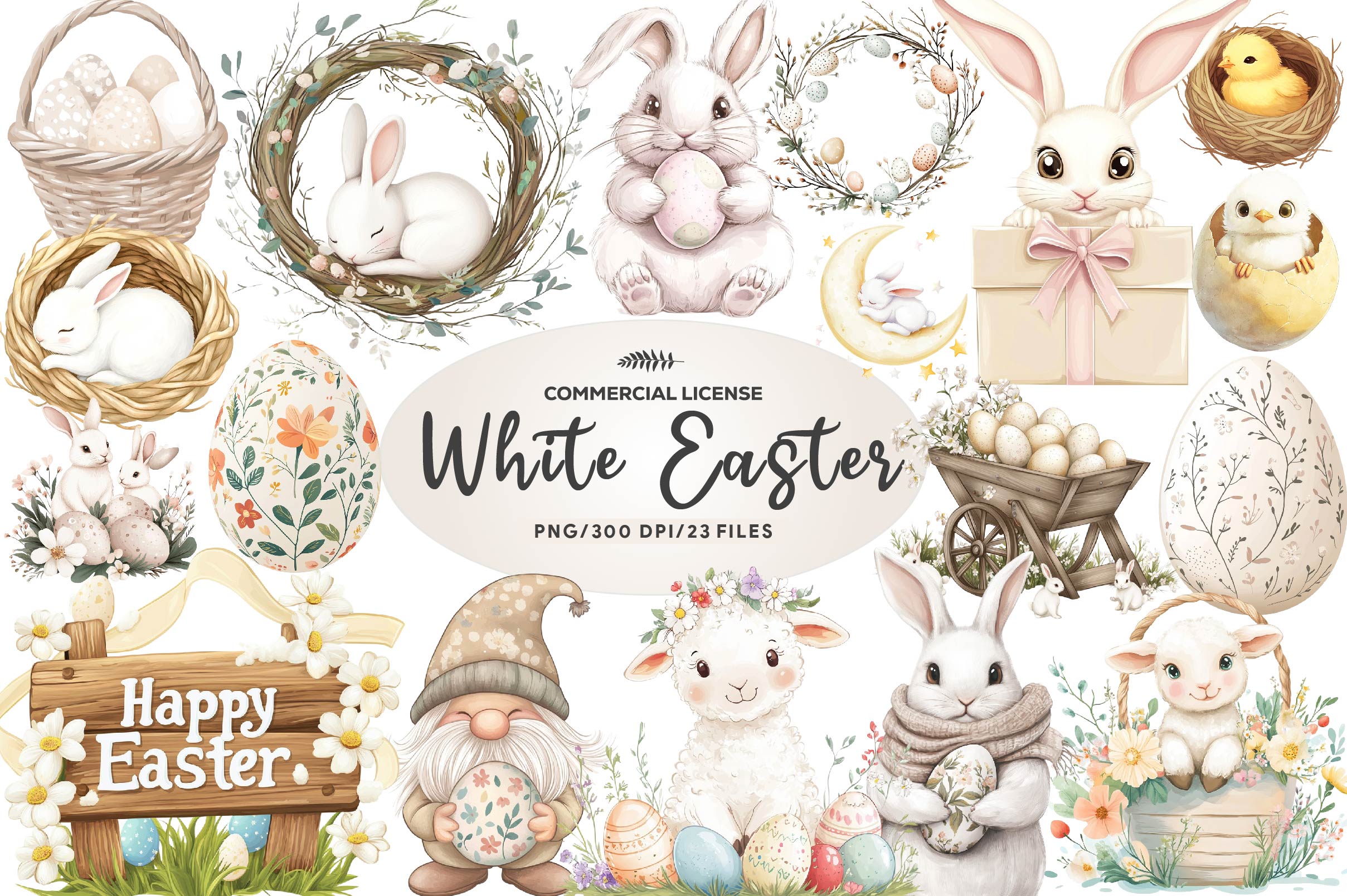 Neutral White Easter Clipart Bundle 2