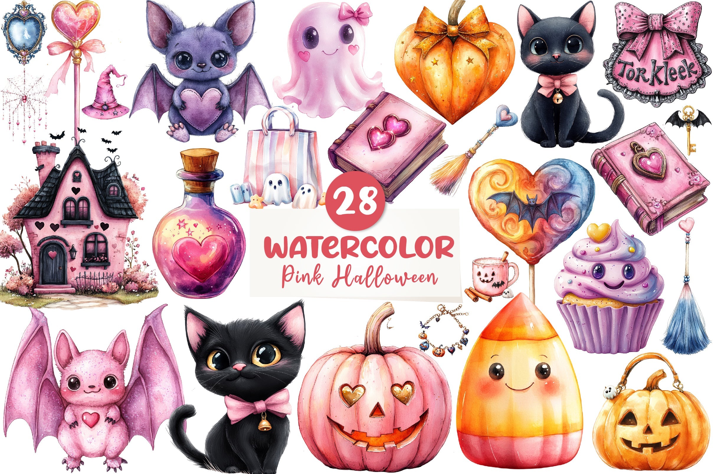Charm Pink Halloween Clipart Bundle