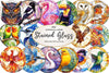 Round Stained Glass Birds Clipart Bundle