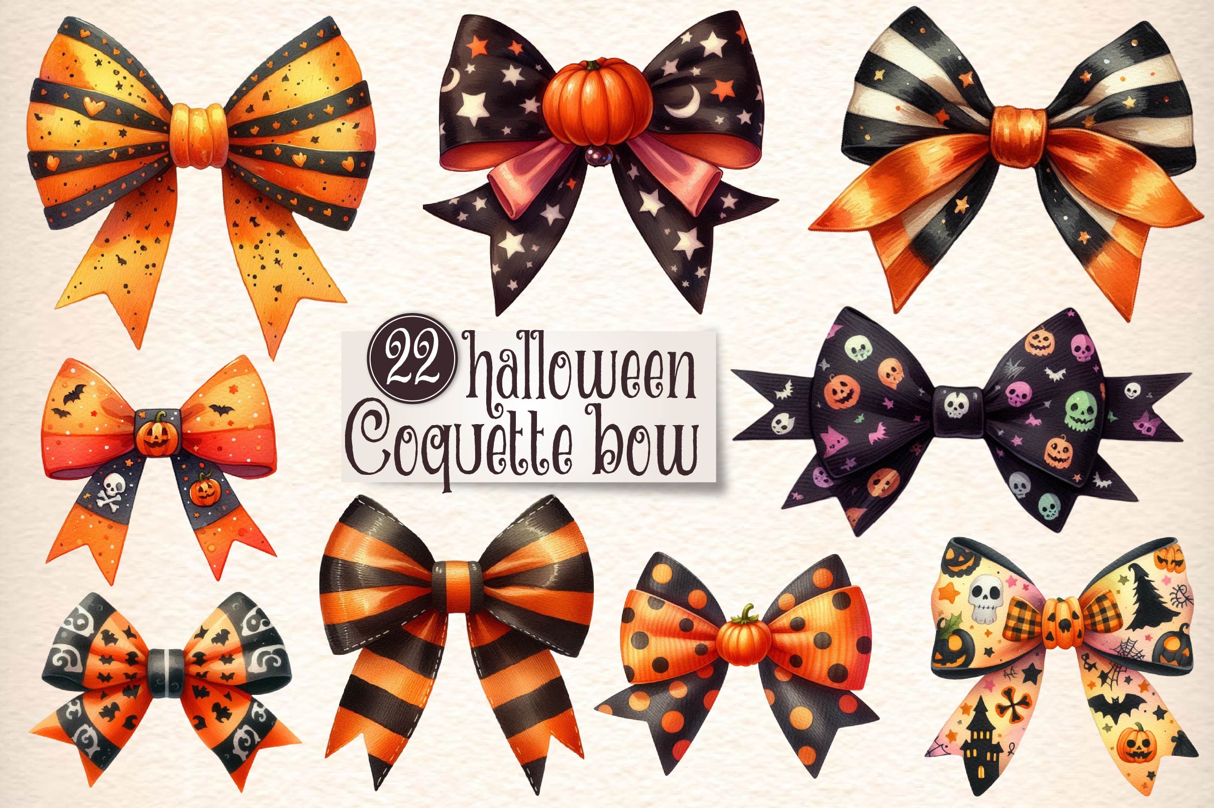 Halloween Coquette Bow Clipart Bundle 1