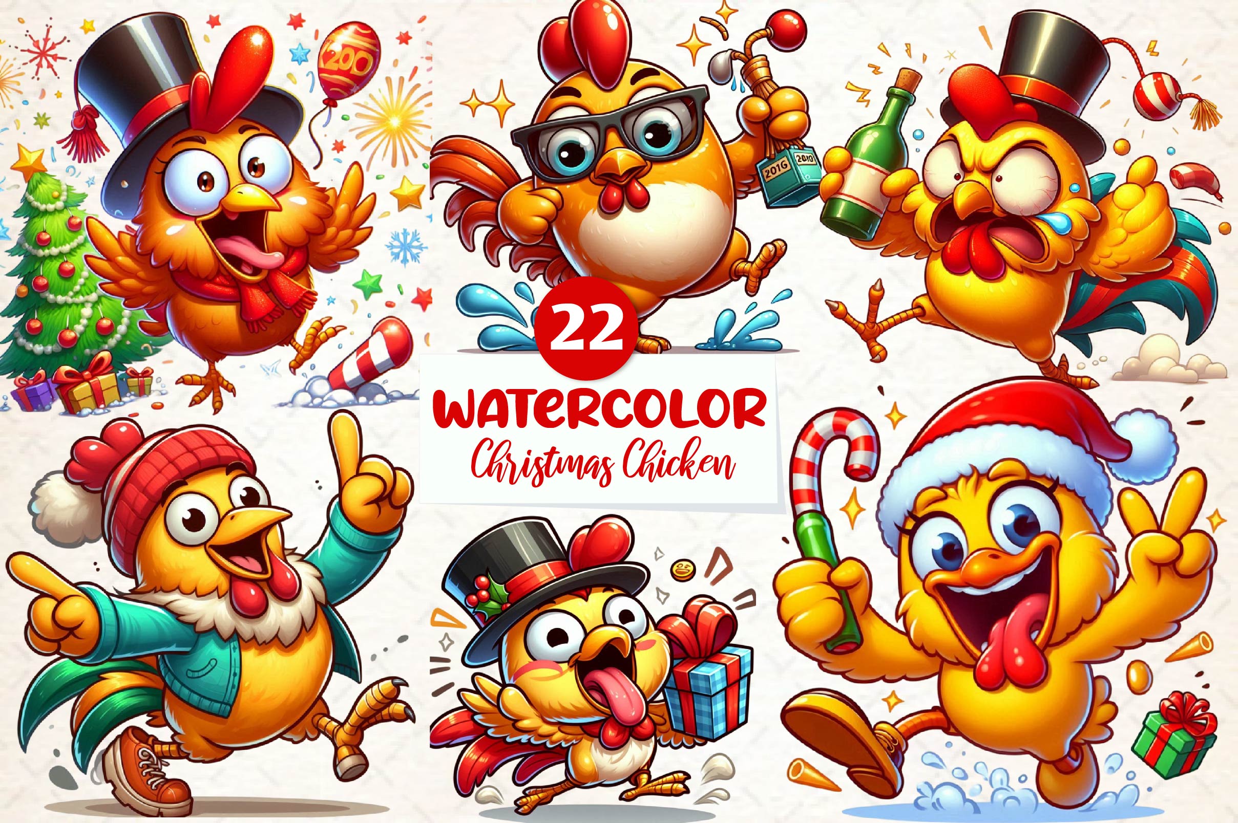 Christmas Funny Chicken Clipart Bundle 1