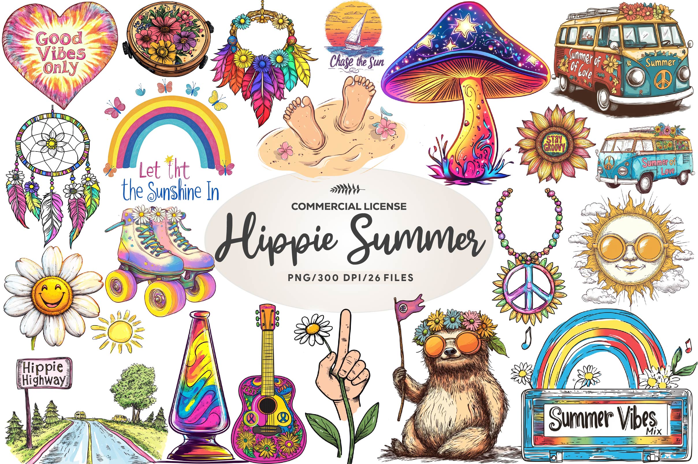 Hippie Summer Clipart Bundle
