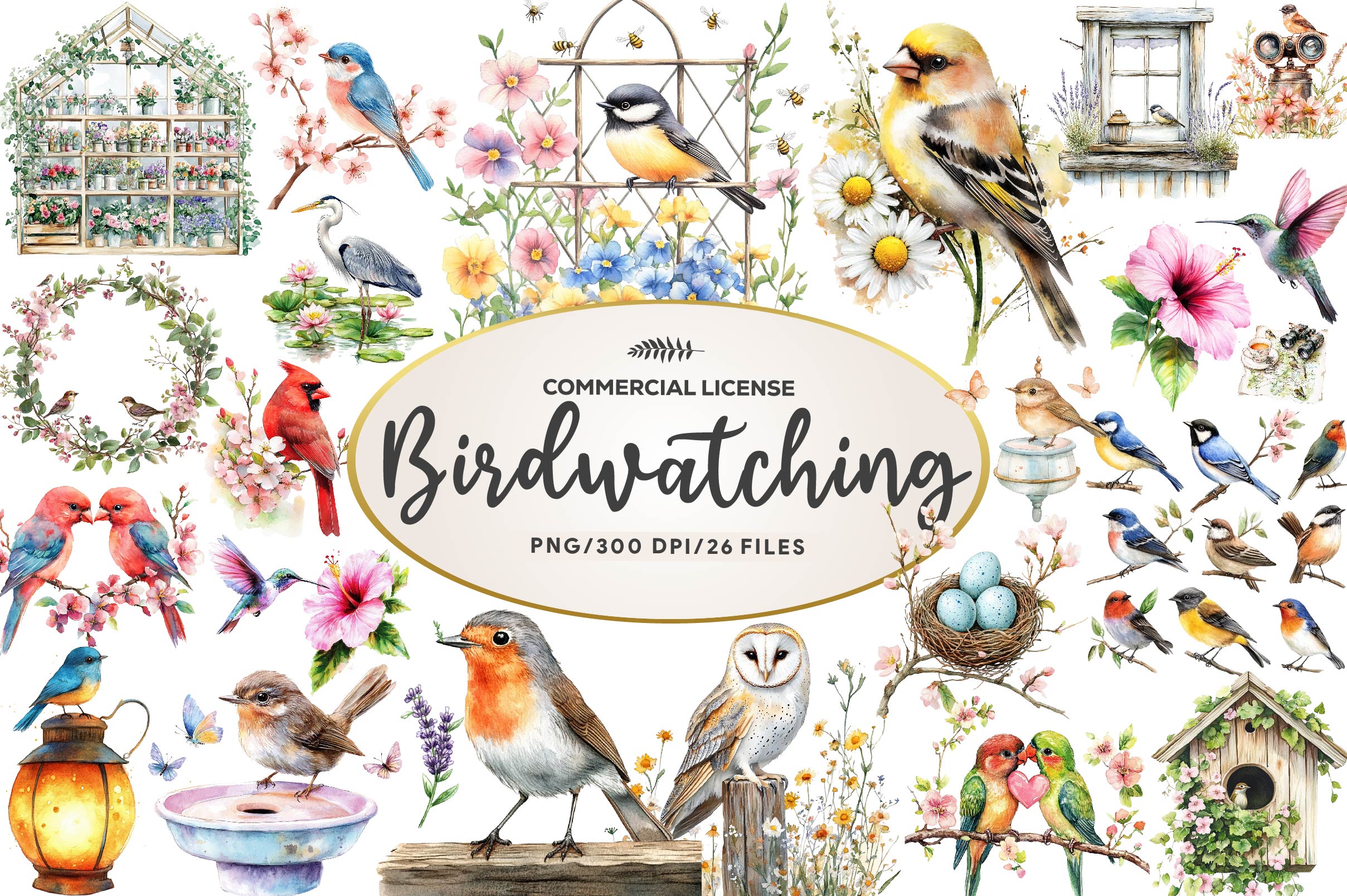 Spring Birdwatching Clipart Bundle