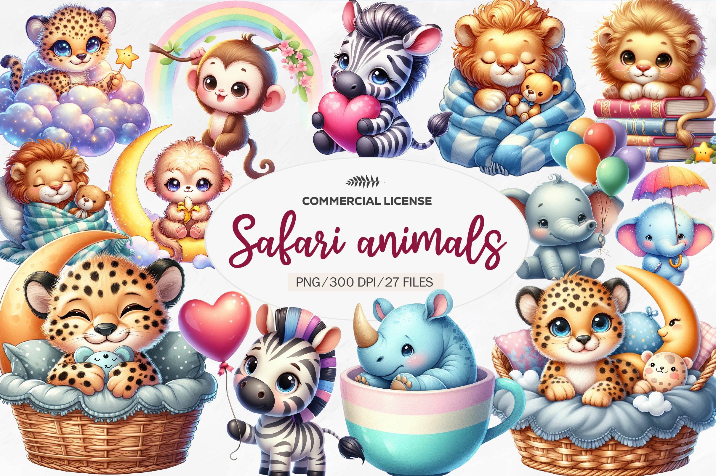 Safari Animals Nursery Decor Clipart Bundle
