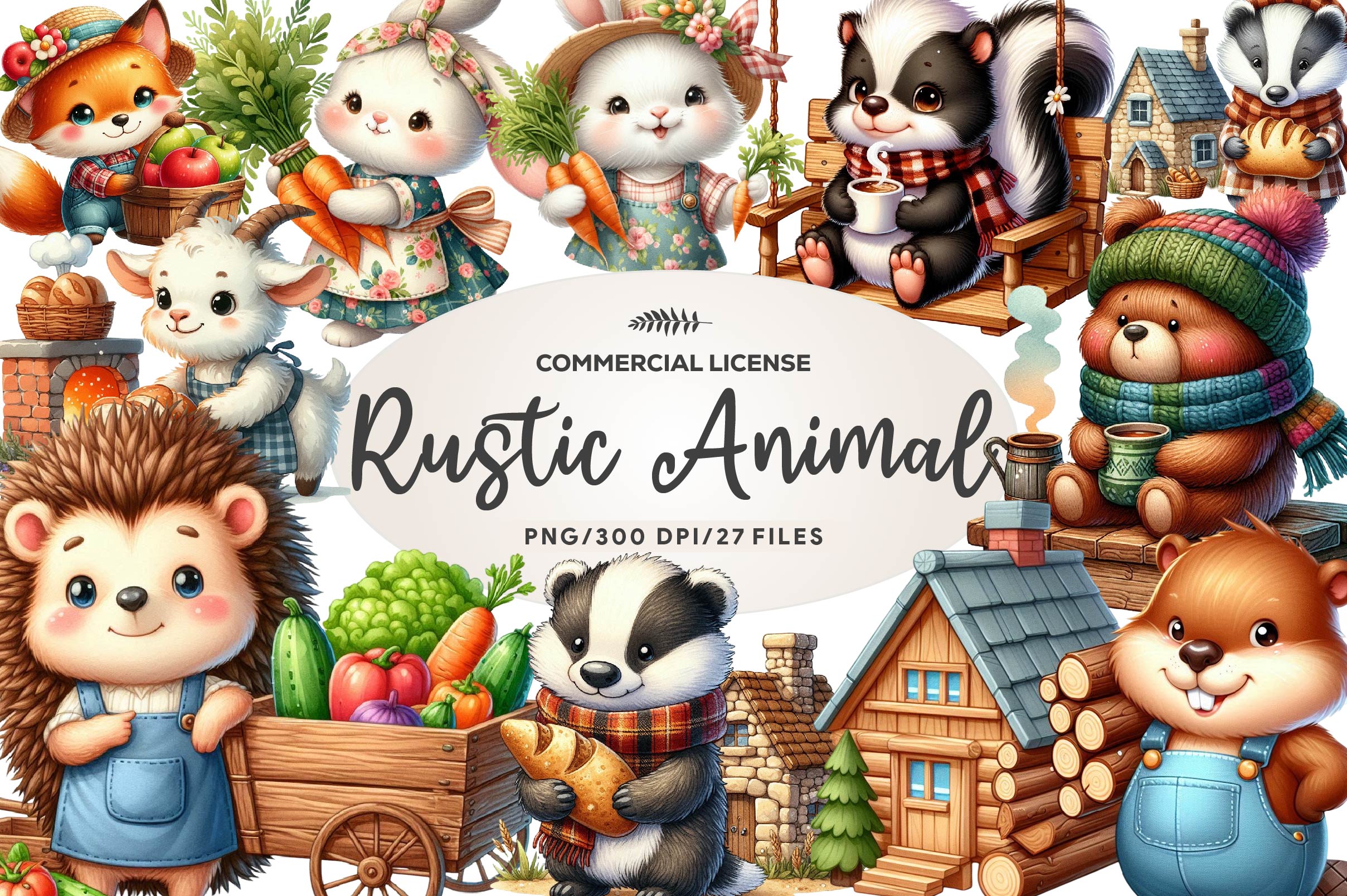 Rustic Animal Villagers Collection Clipart Bundle