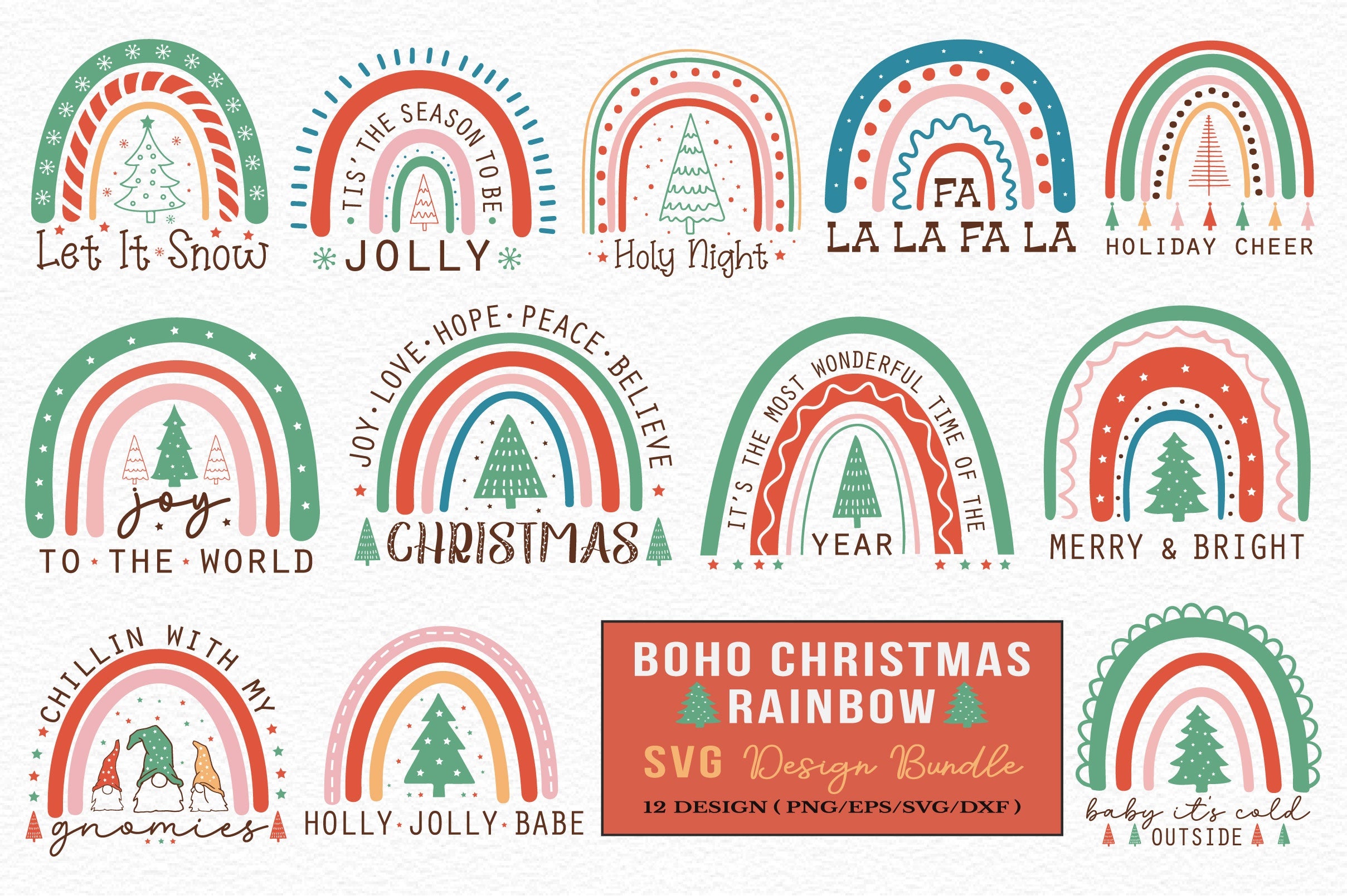 Christmas Rainbow Clipart Bundle 2