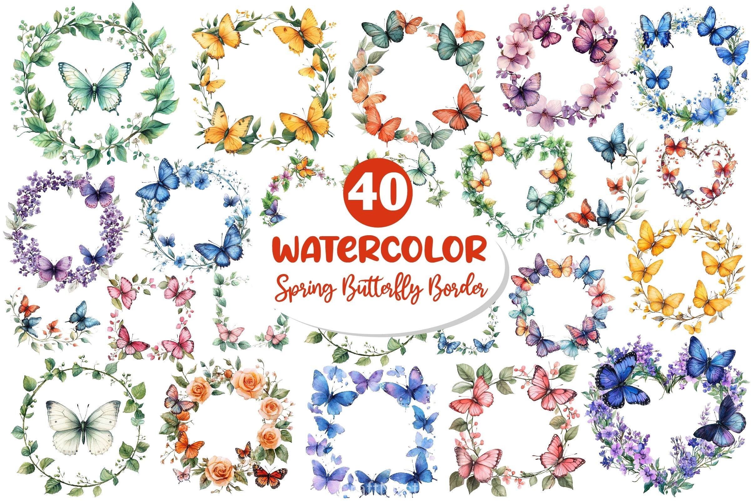 Spring Butterfly Border Clipart Bundle 2