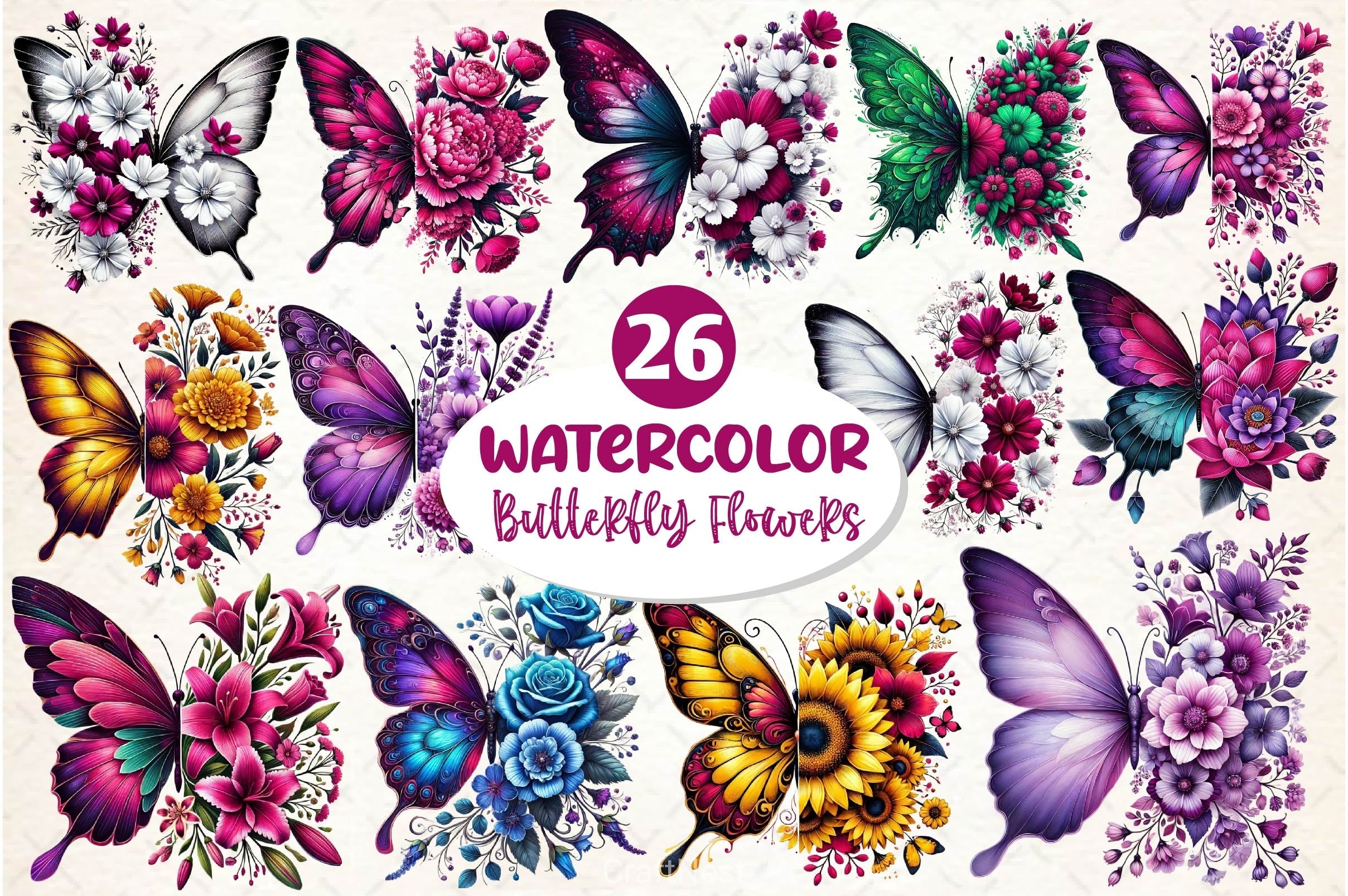Butterfly Flowers Clipart Bundle 27