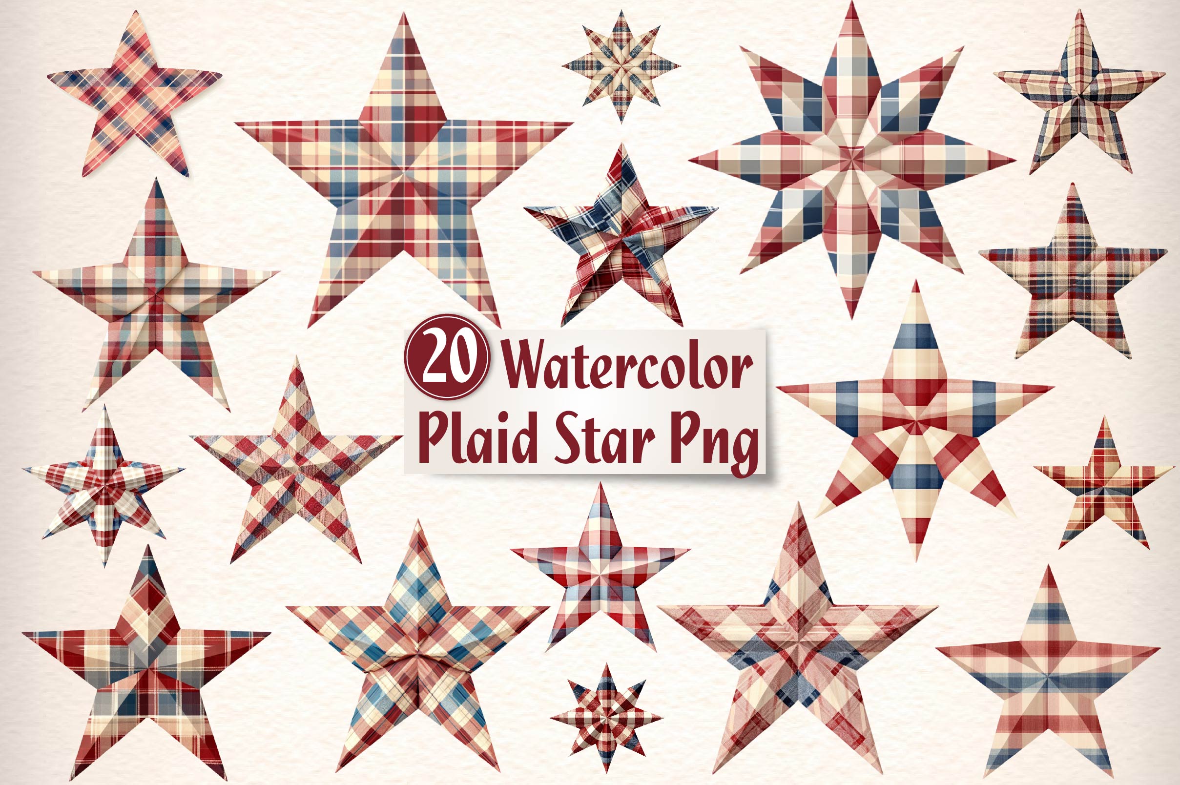 Americana Plaid Star Clipart Bundle
