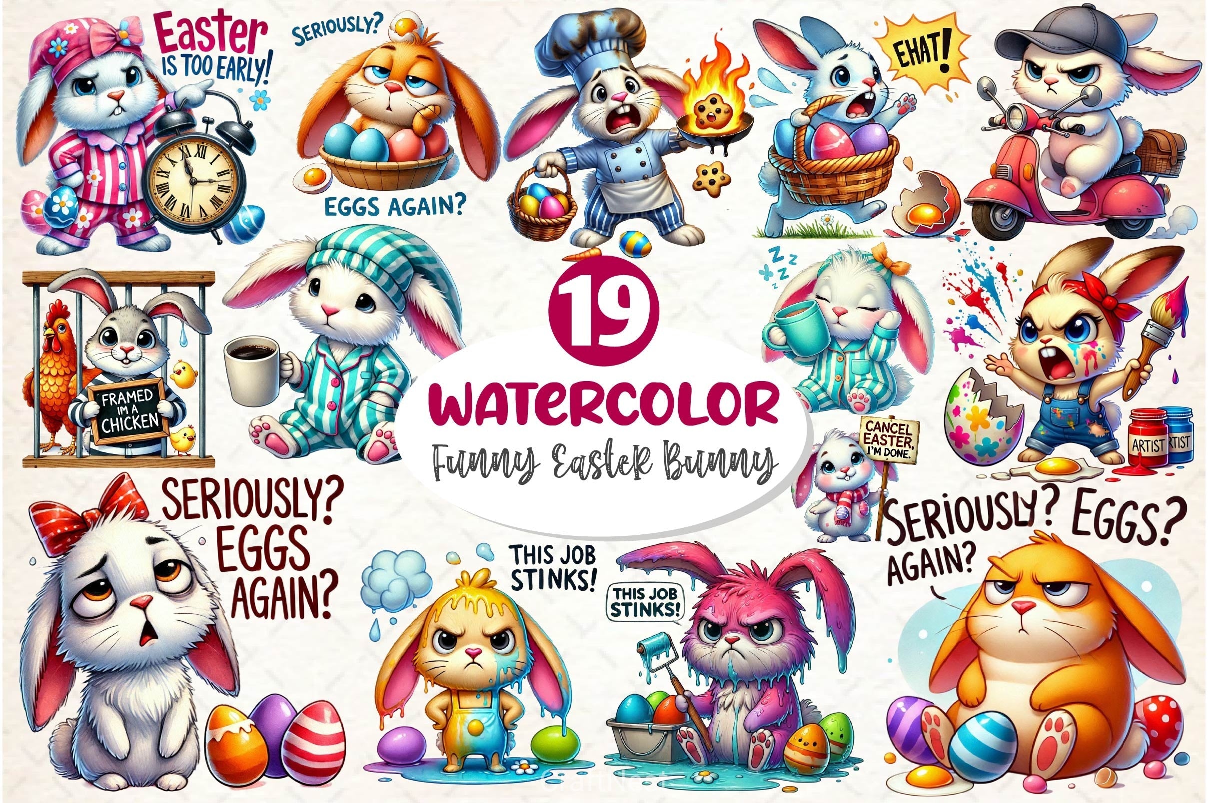 Funny Easter Bunny Clipart Bundle 3
