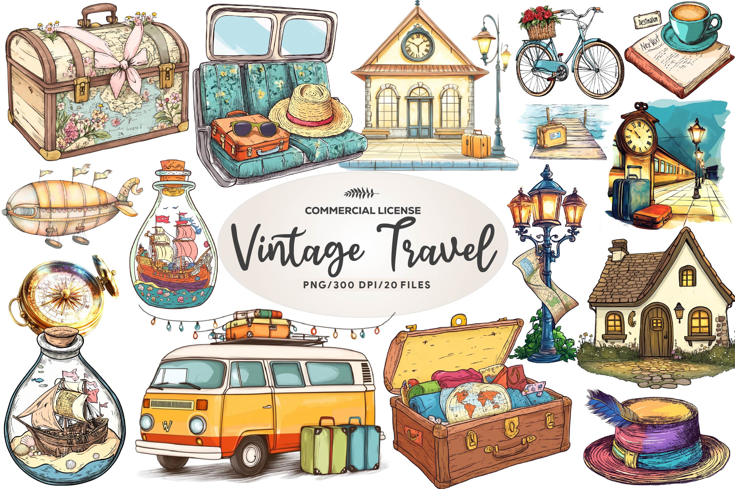 Vintage Travel Clipart Bundle