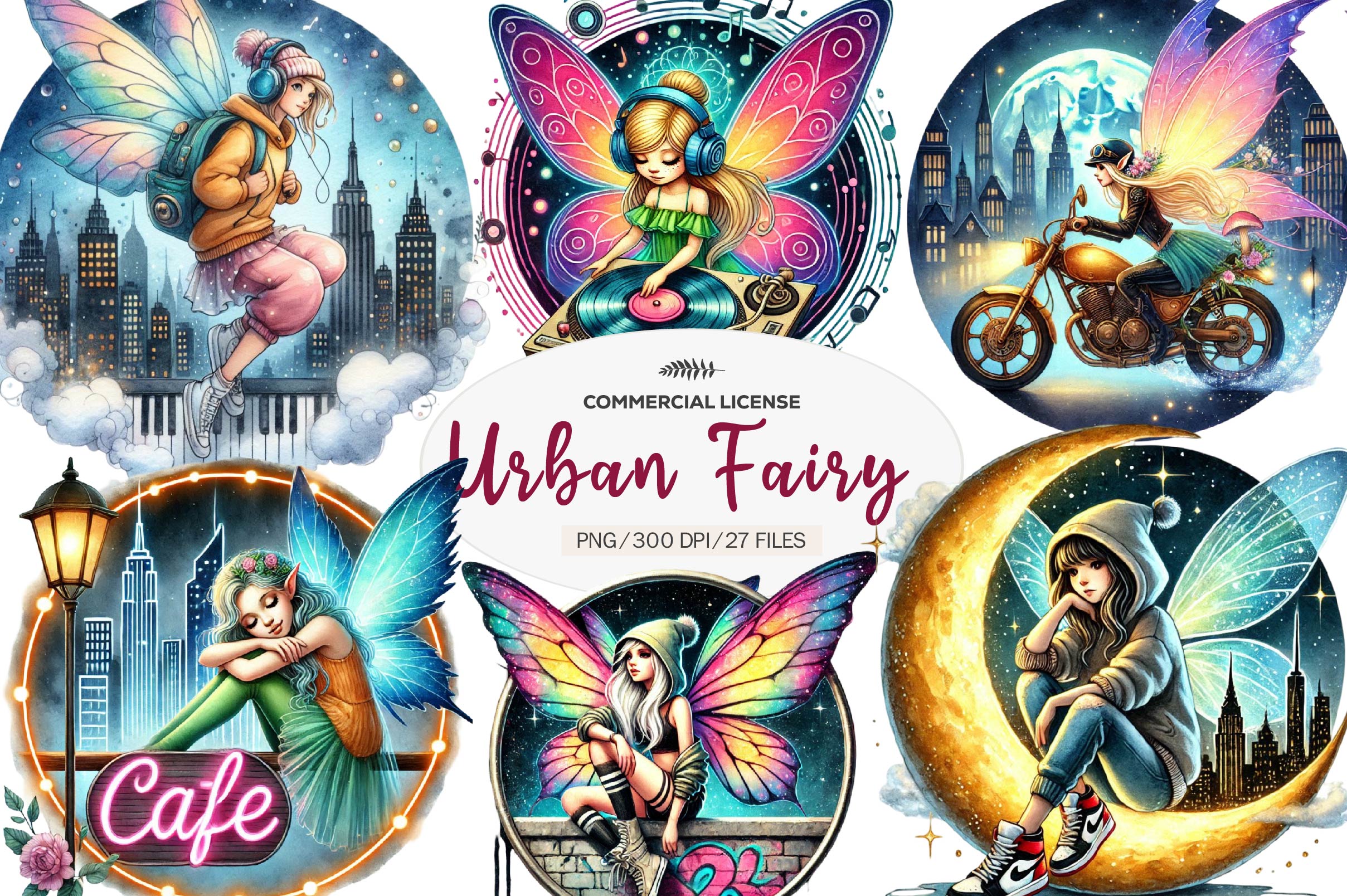 Urban Fairy Round Set Clipart Bundle