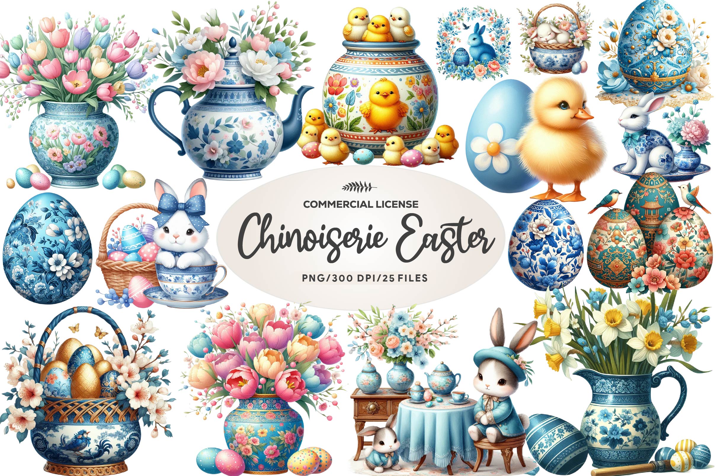 Chinoiserie Easter Clipart Bundle 2