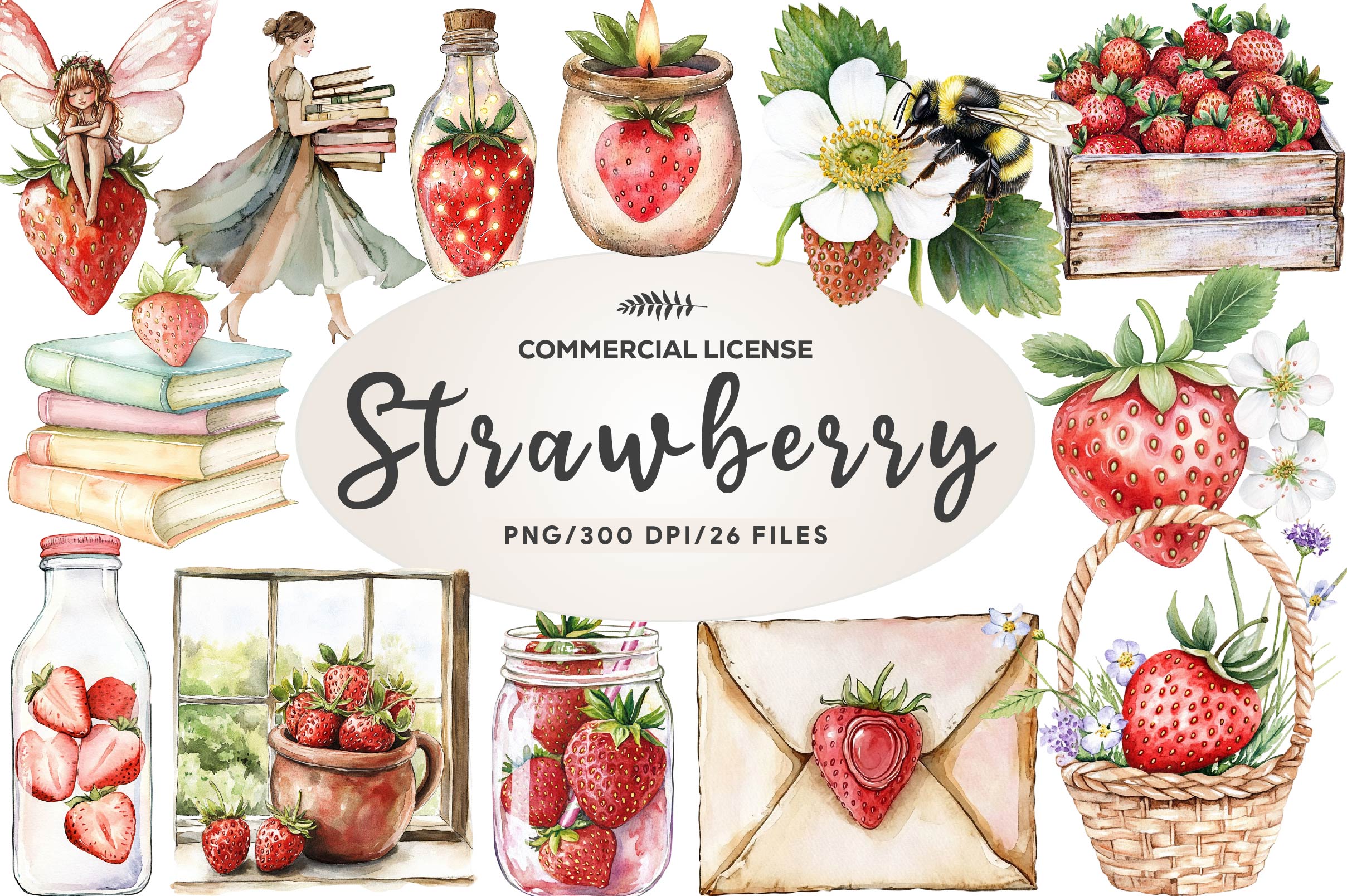 Cute Cottagecore Strawberry Clipart Bundle 1