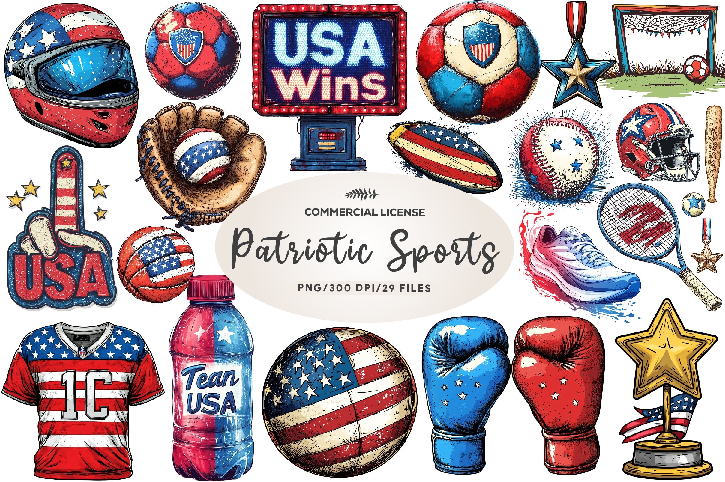 Patriotic Sports Elements Clipart Bundle
