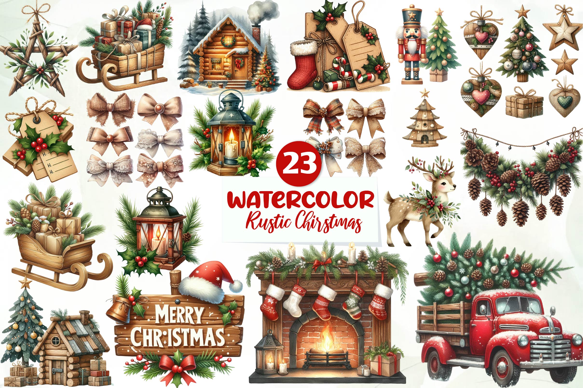 Warm Rustic Christmas Clipart Bundle