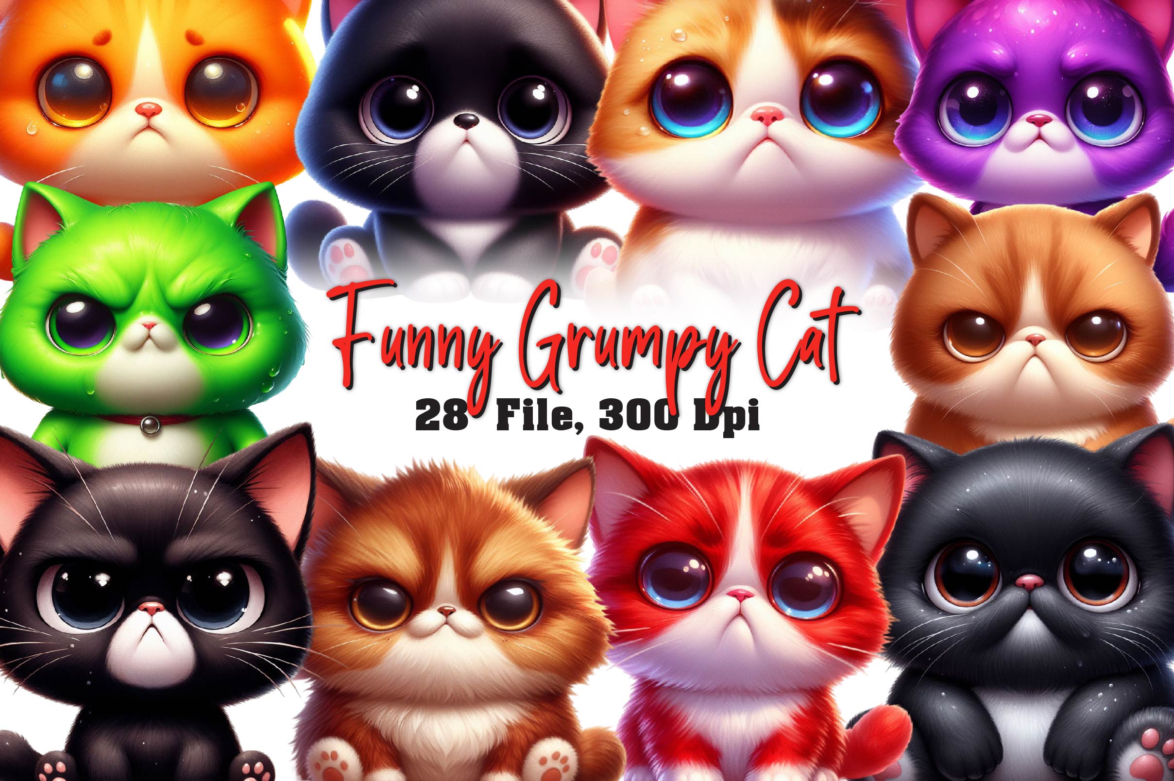 Funny Grumpy Cat Clipart Bundle
