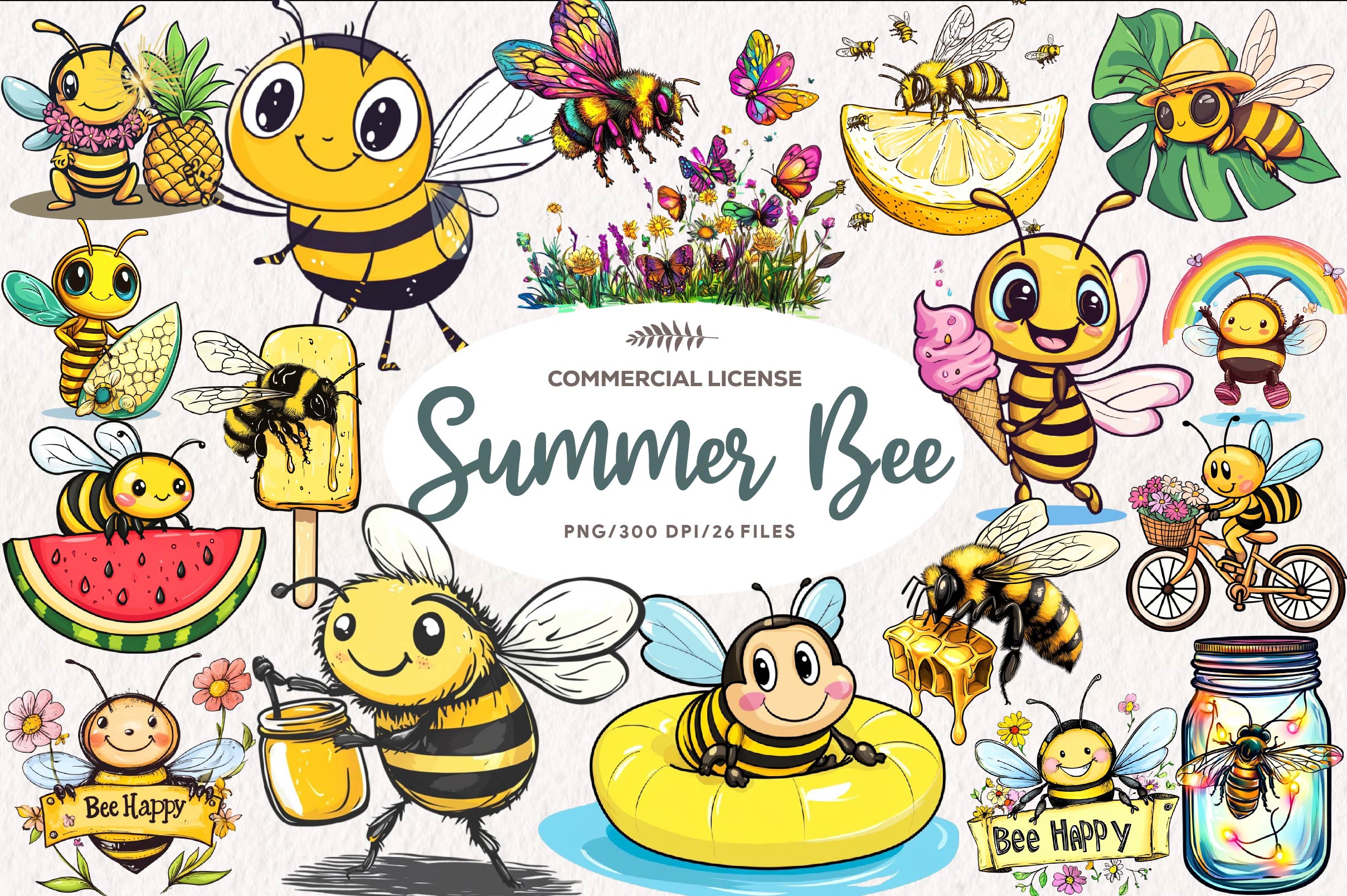Summer Bee Clipart Bundle