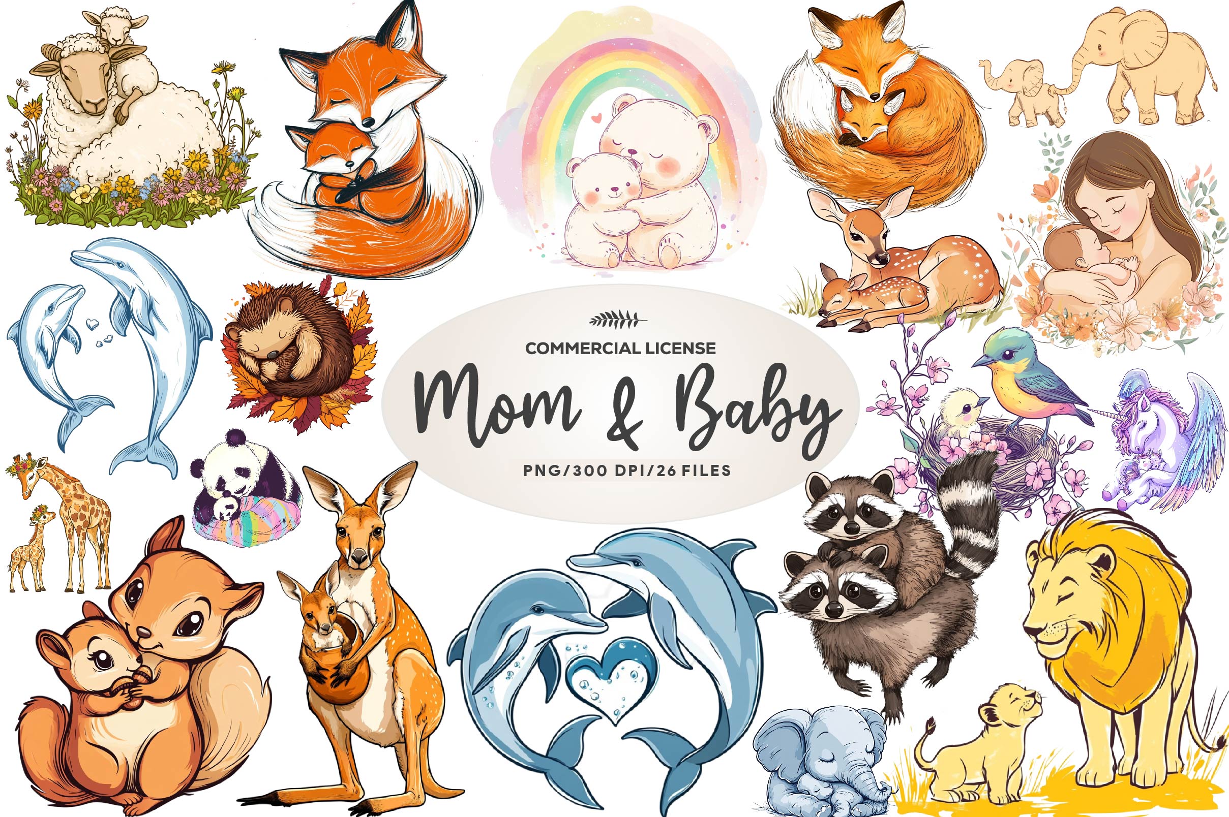 Mom & Baby Illustrations Clipart Bundle