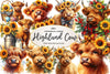 Sunflower Highland Cow Clipart Bundle