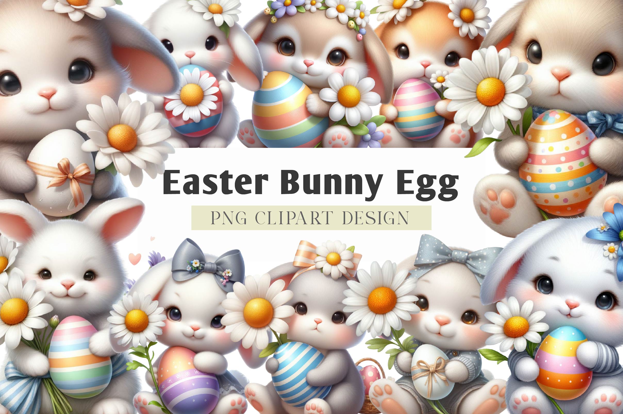 Easter Bunny With Egg Clipart Bundle 1