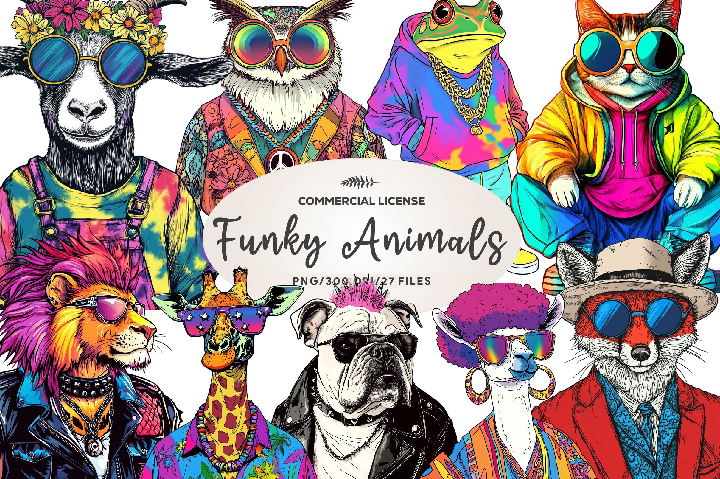 Funky Dressed Up Animals Clipart Bundle