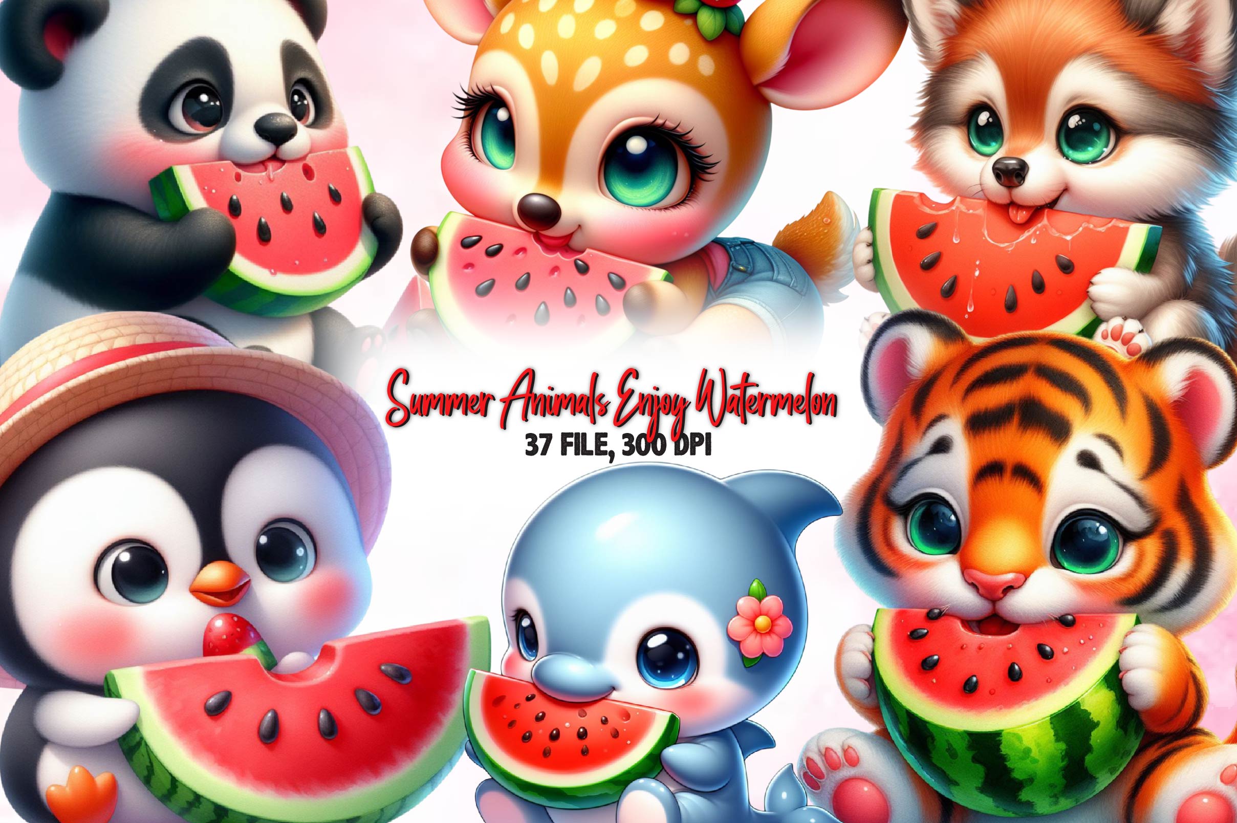 Summer Animals Enjoy Watermelon Clipart Bundle