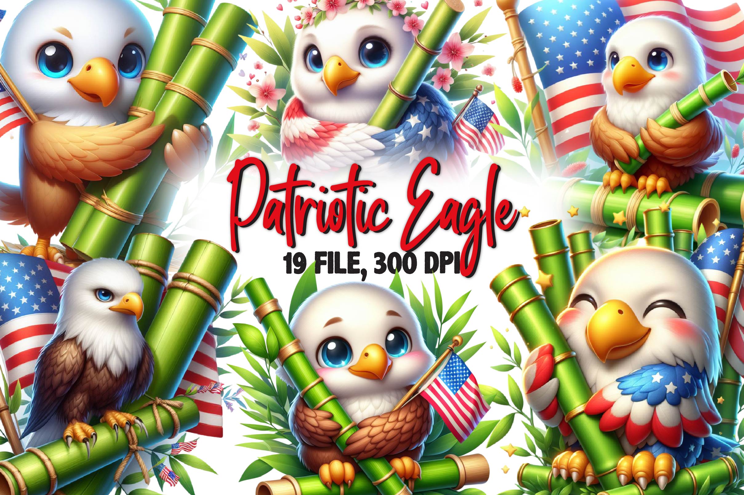 Cute Patriotic Eagle Clipart Bundle