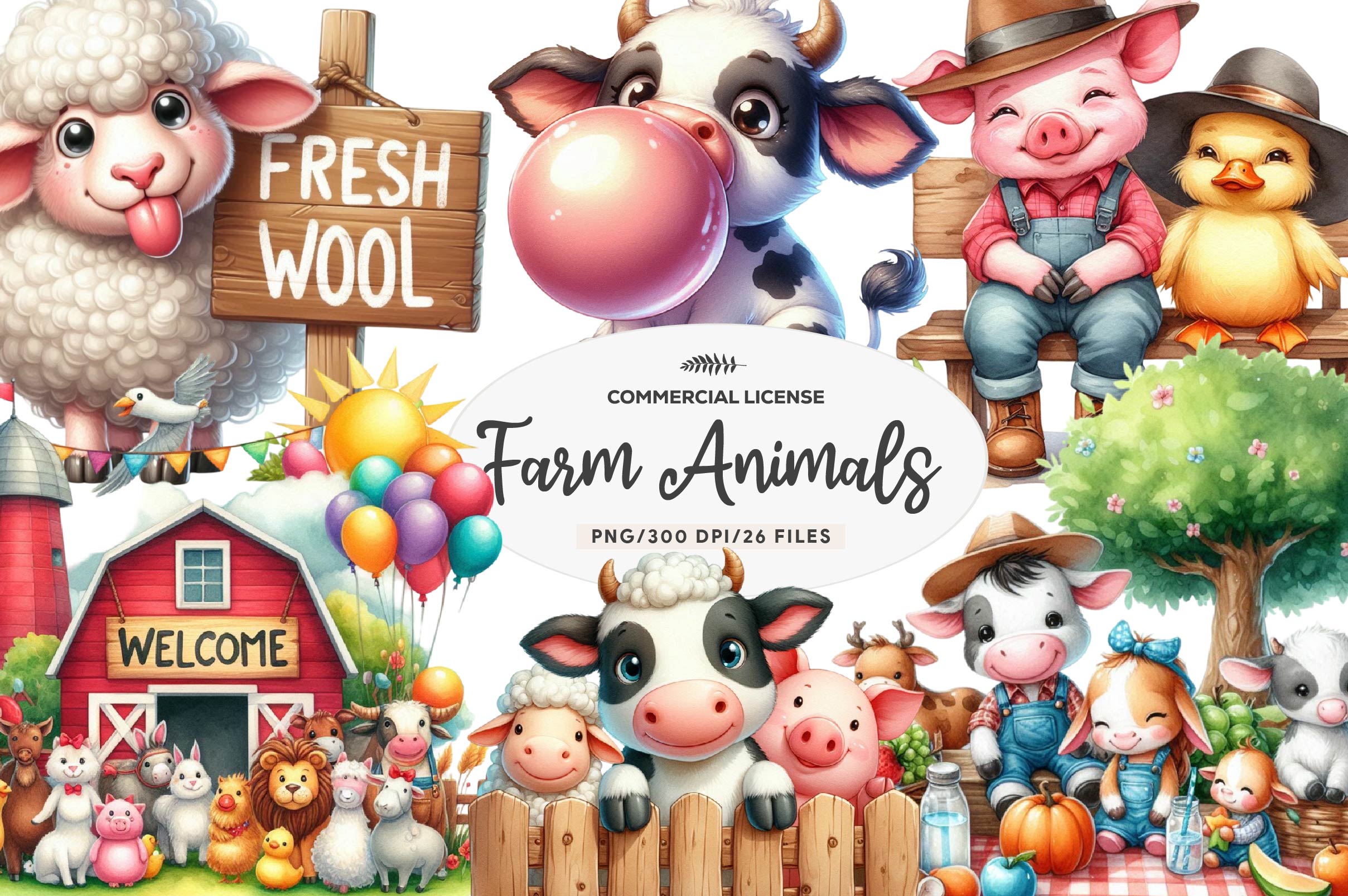 Cute On The Farm On The Animals Clipart Bundle