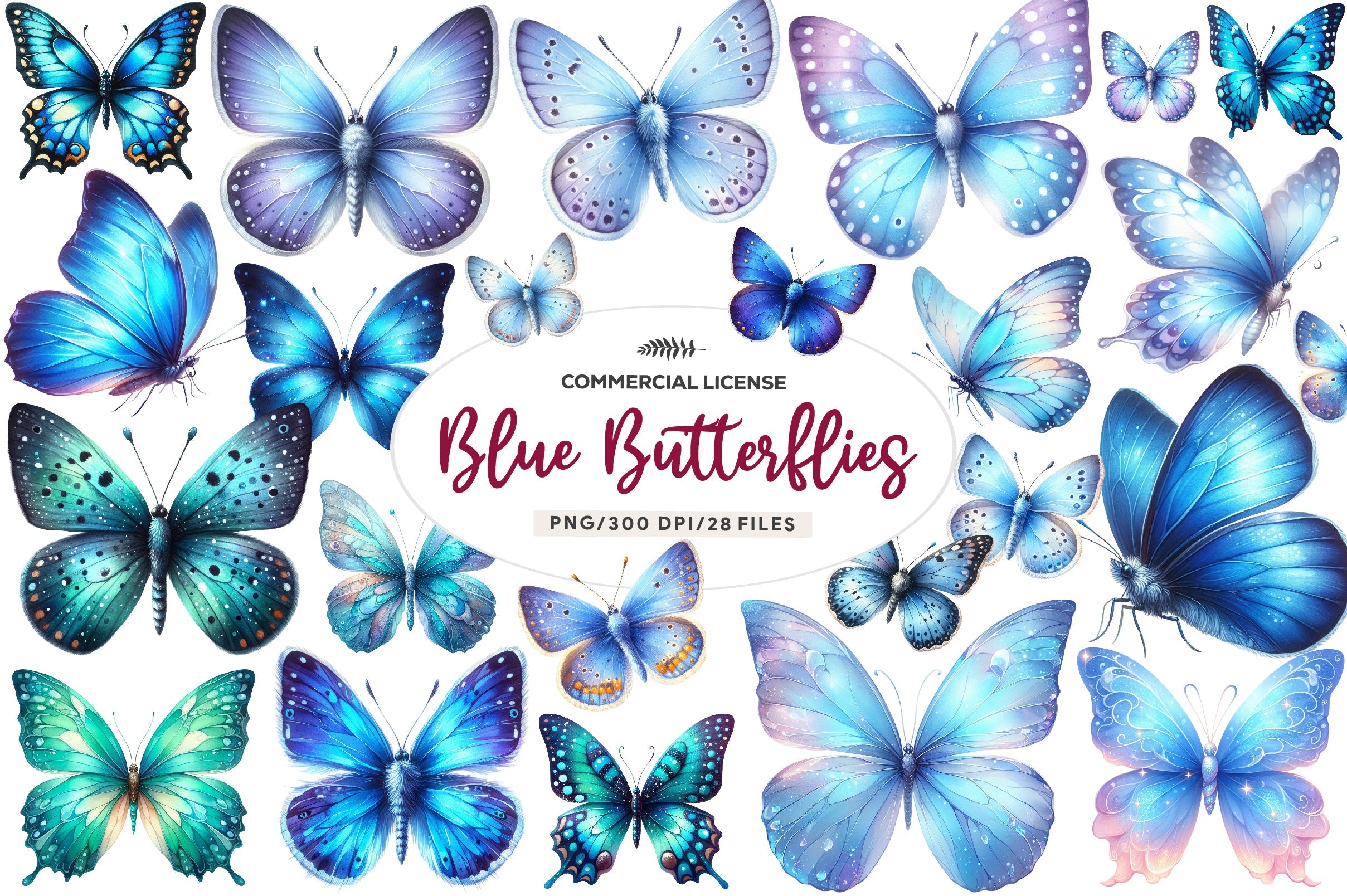Blue Butterflies Clipart Bundle