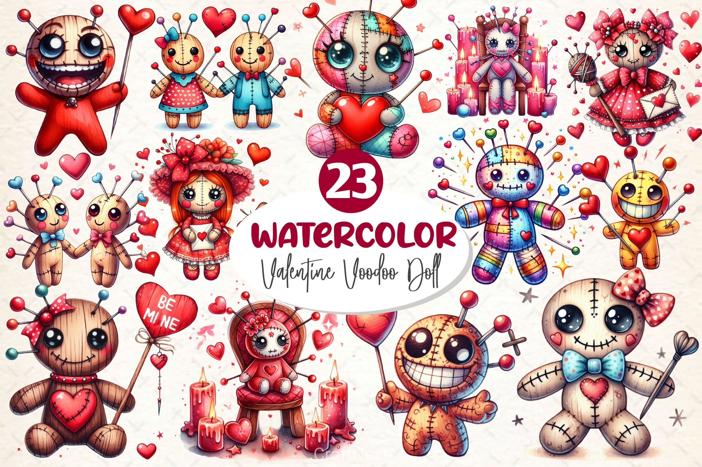 Valentine's Day Voodoo Doll Clipart Bundle 2