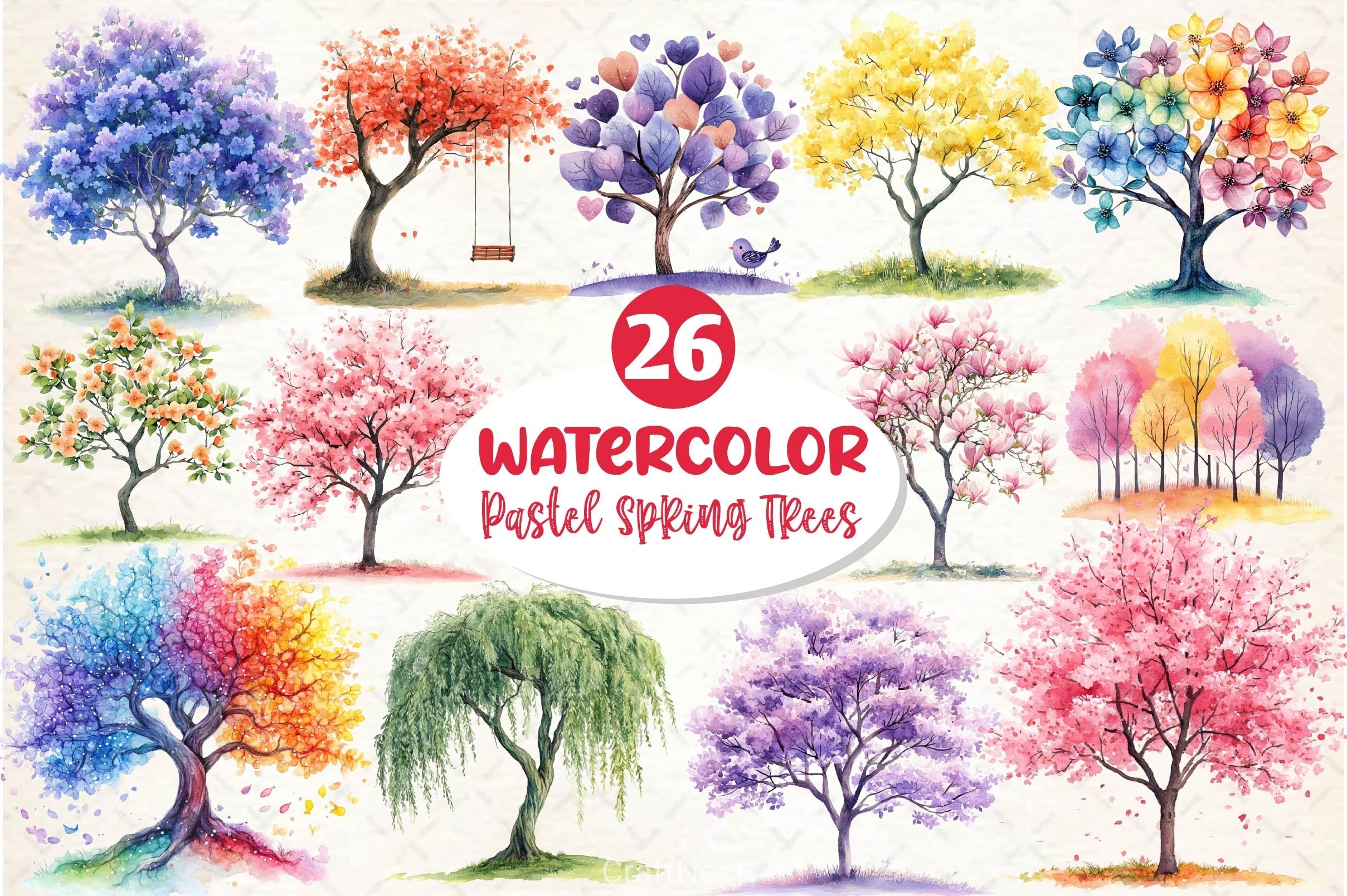 Pastel Spring Trees Clipart Bundle 4
