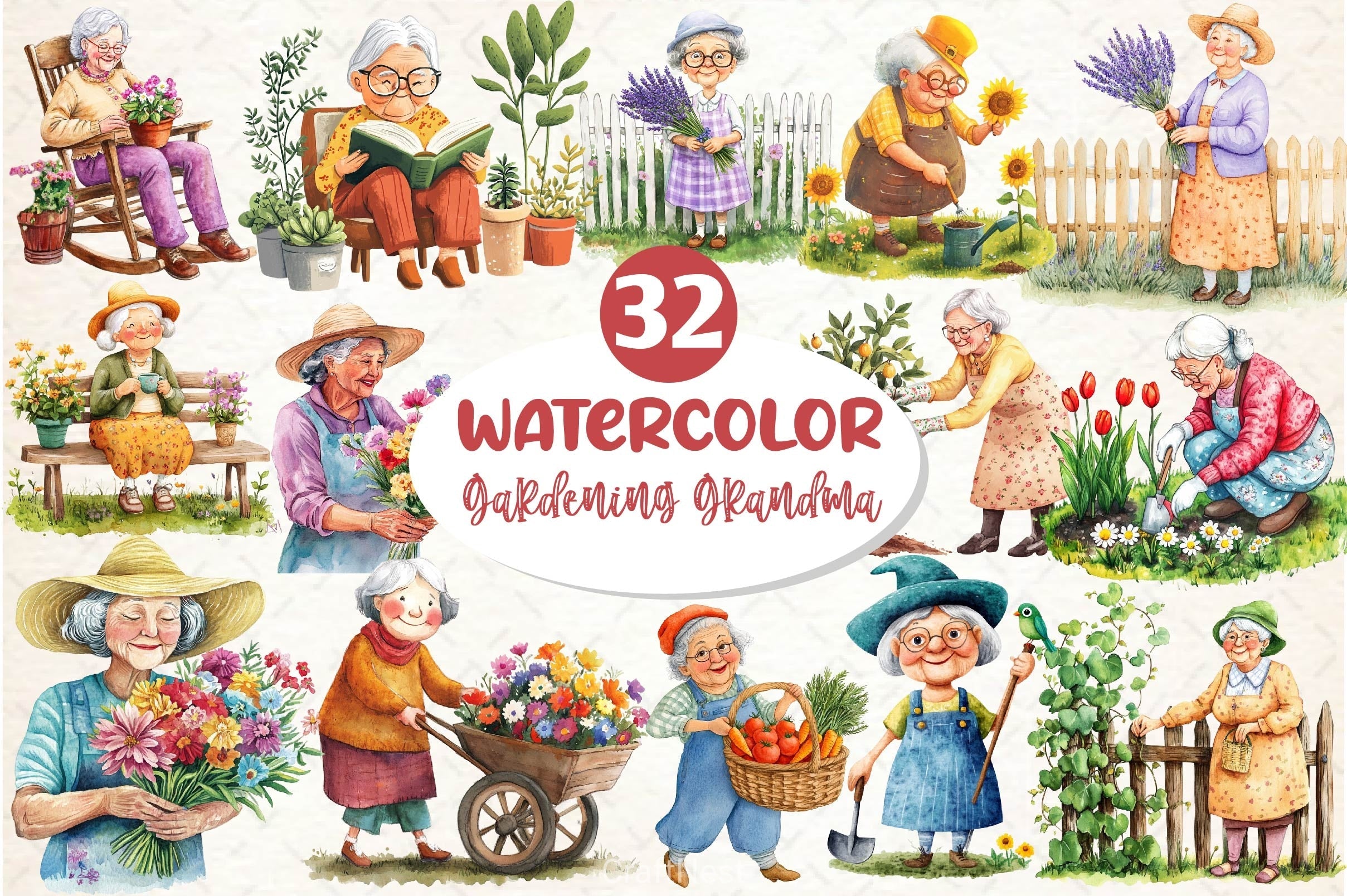 Gardening Grandma Clipart Bundle 3
