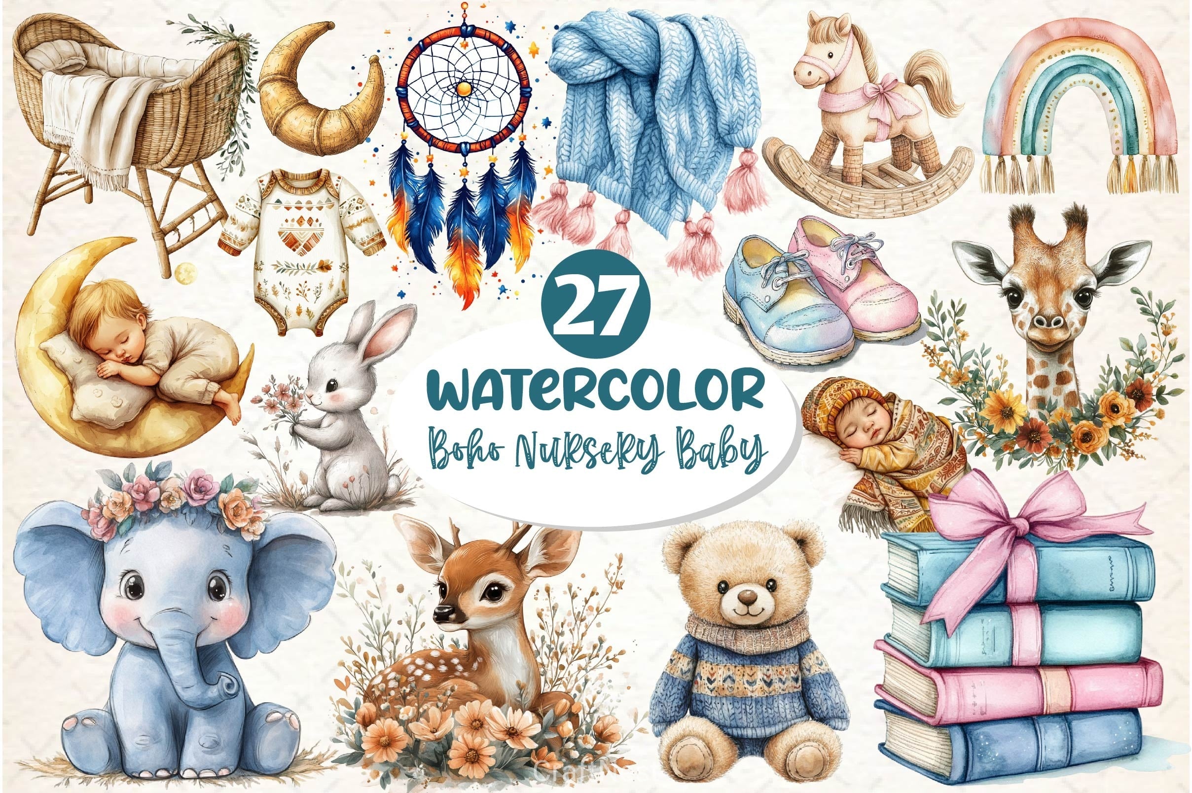 Boho Nursery Baby Clipart Bundle 2