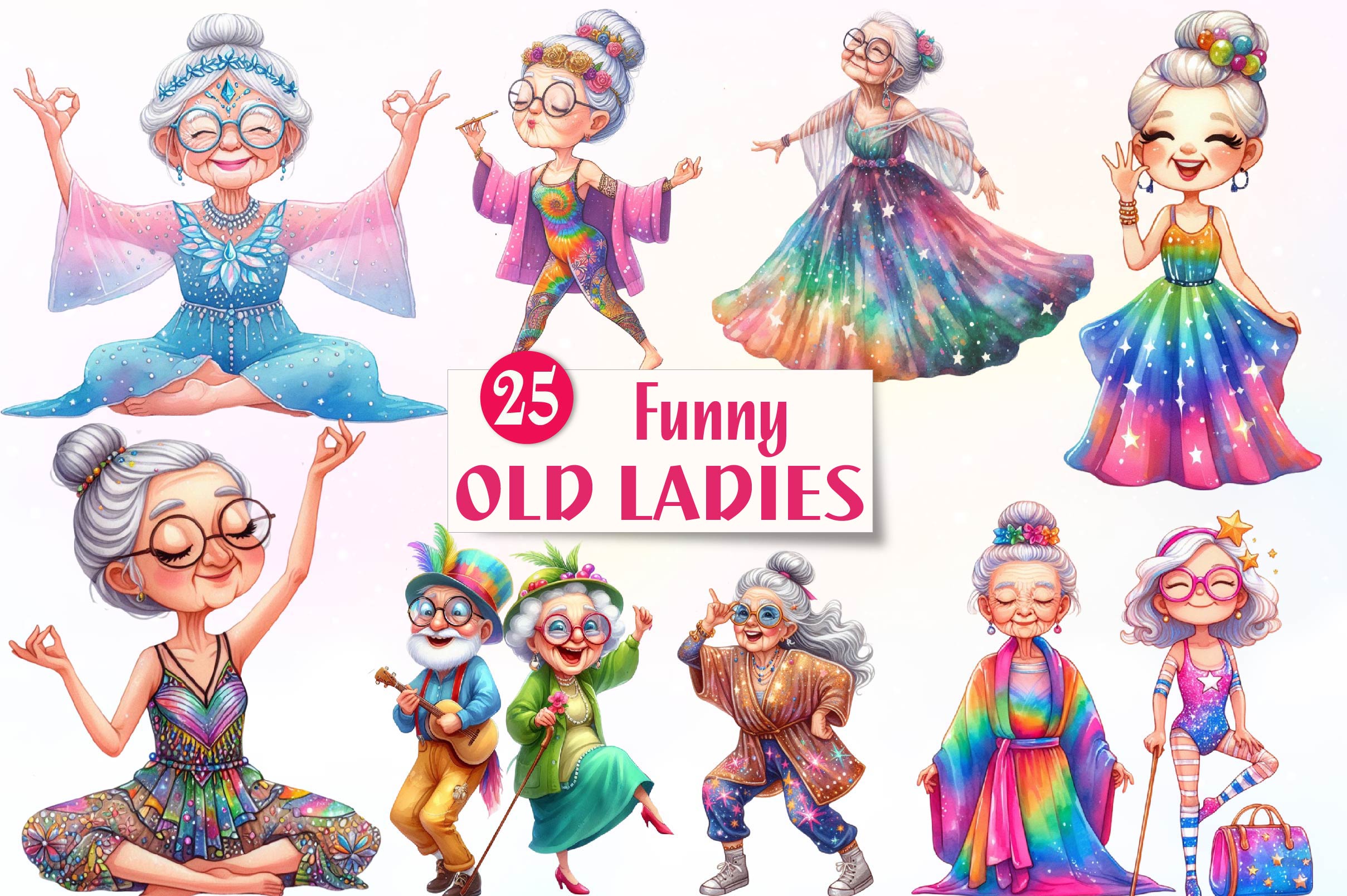 Funny Old Ladies Clipart Bundle