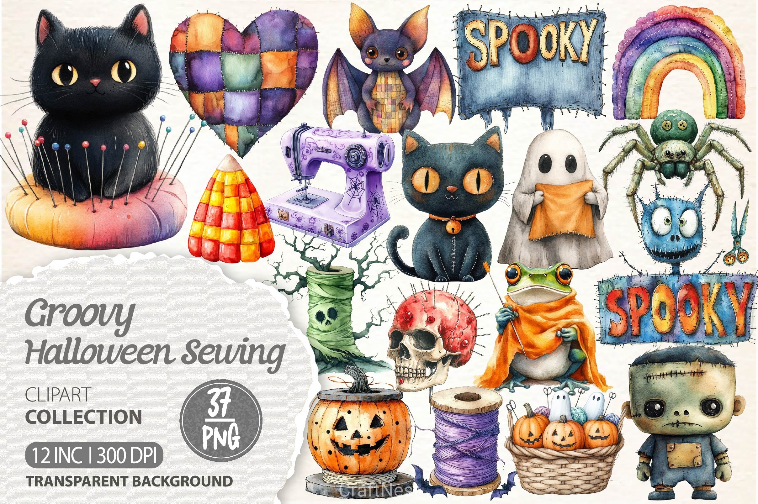 Groovy Halloween Sewing Clipart Bundle