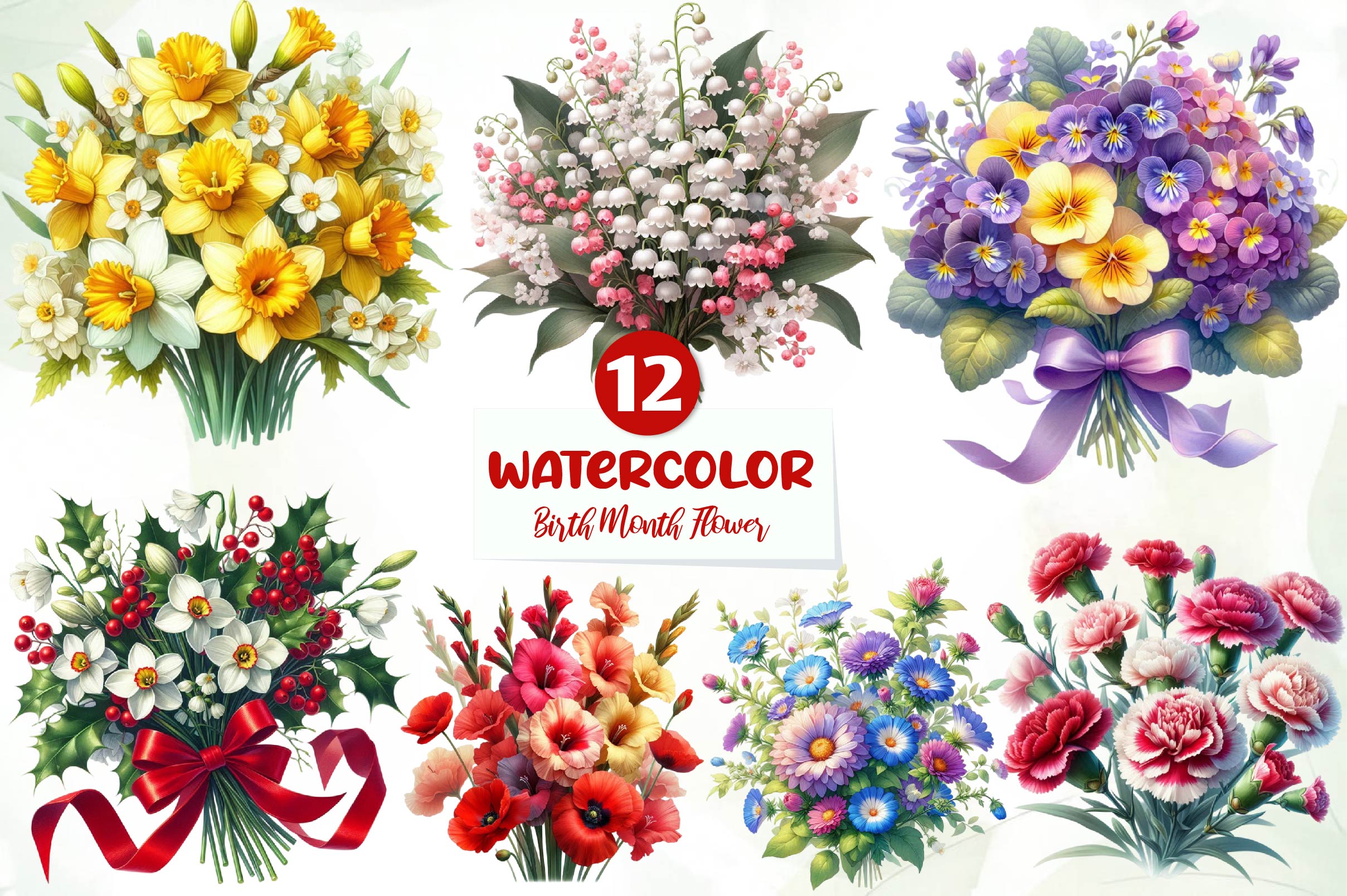 Birth Month Flower Clipart Bundle