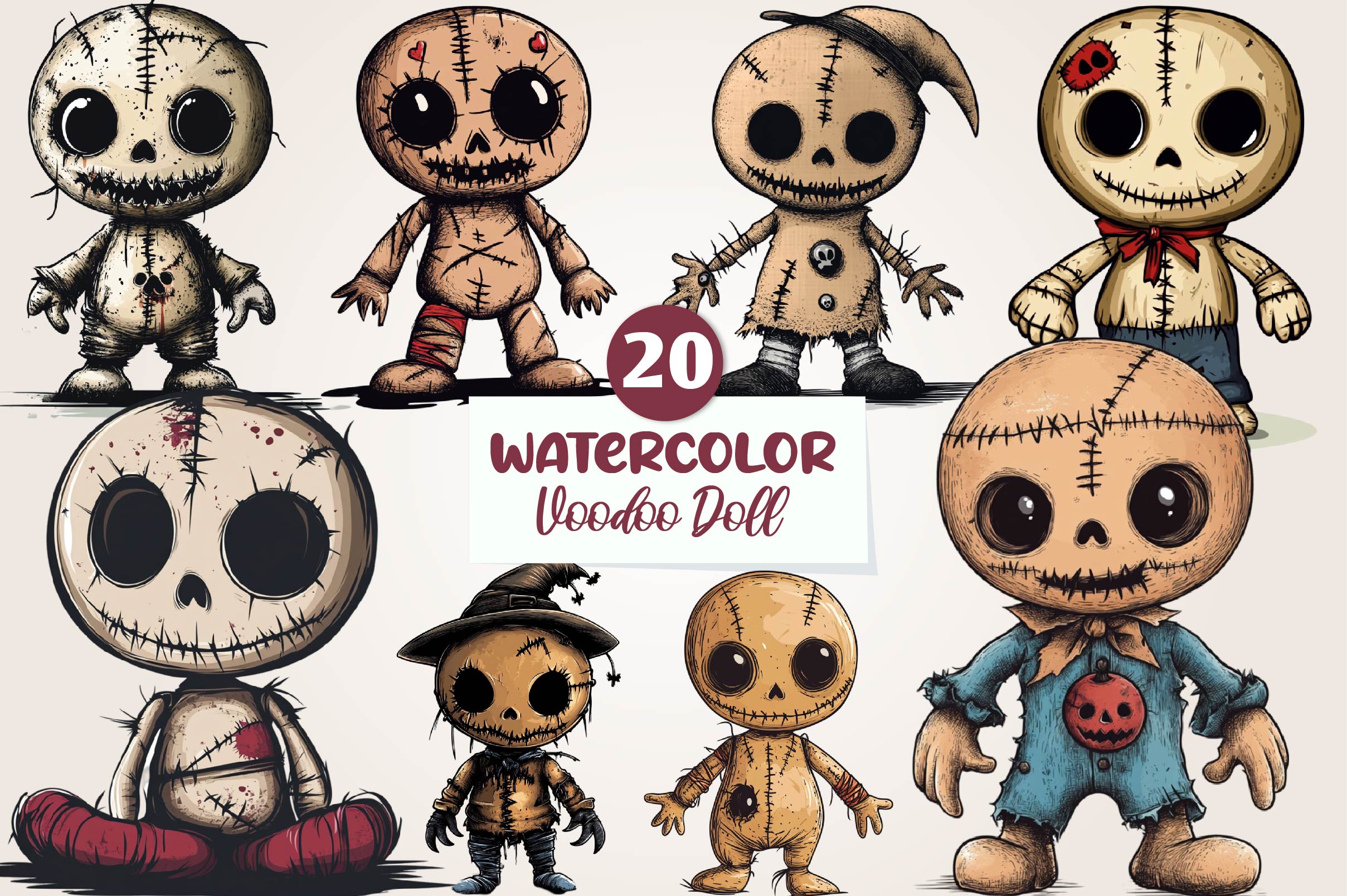 Halloween Gothic Voodoo Doll Clipart Bundle 1