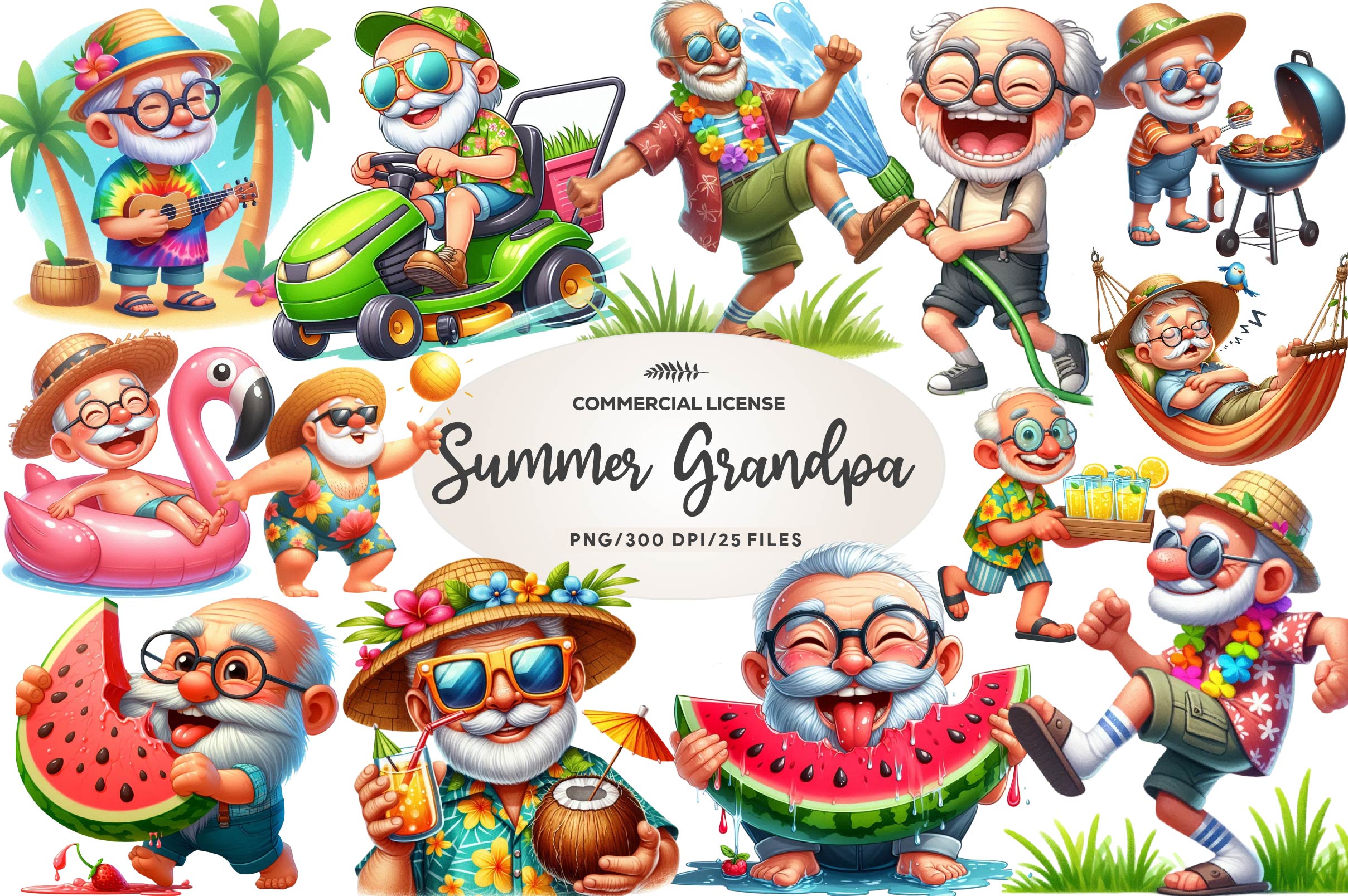 Funny Summer Grandpa Clipart Bundle